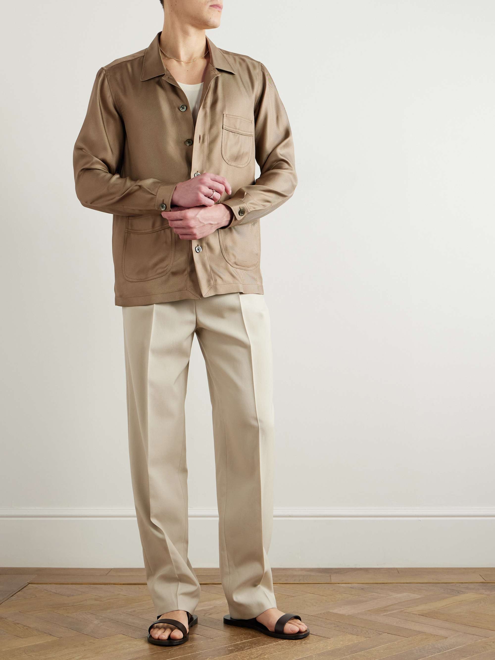 Camp-Collar Silk-Twill Overshirt view