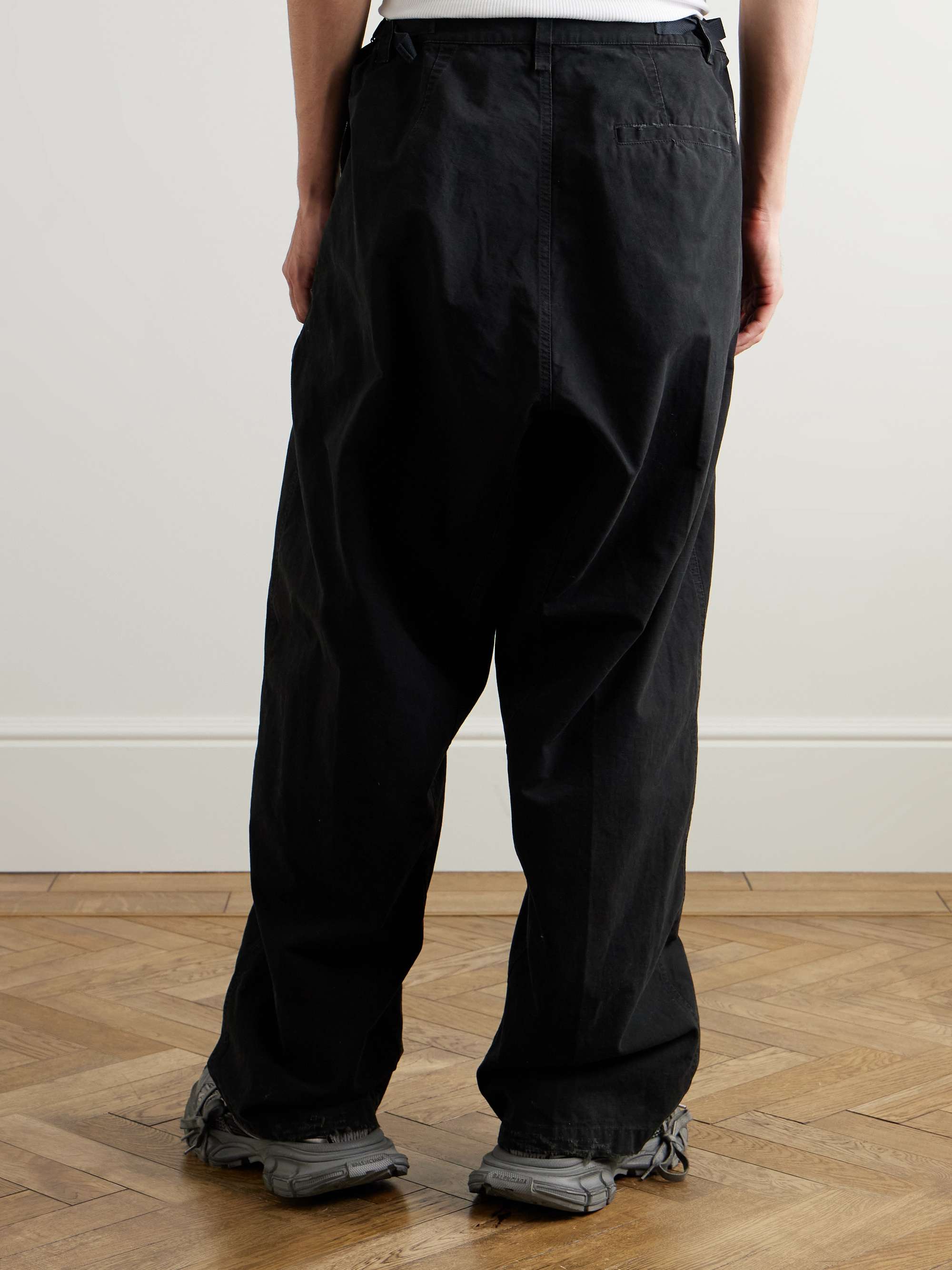 Wide-Leg Distressed Cotton Cargo Trousers view