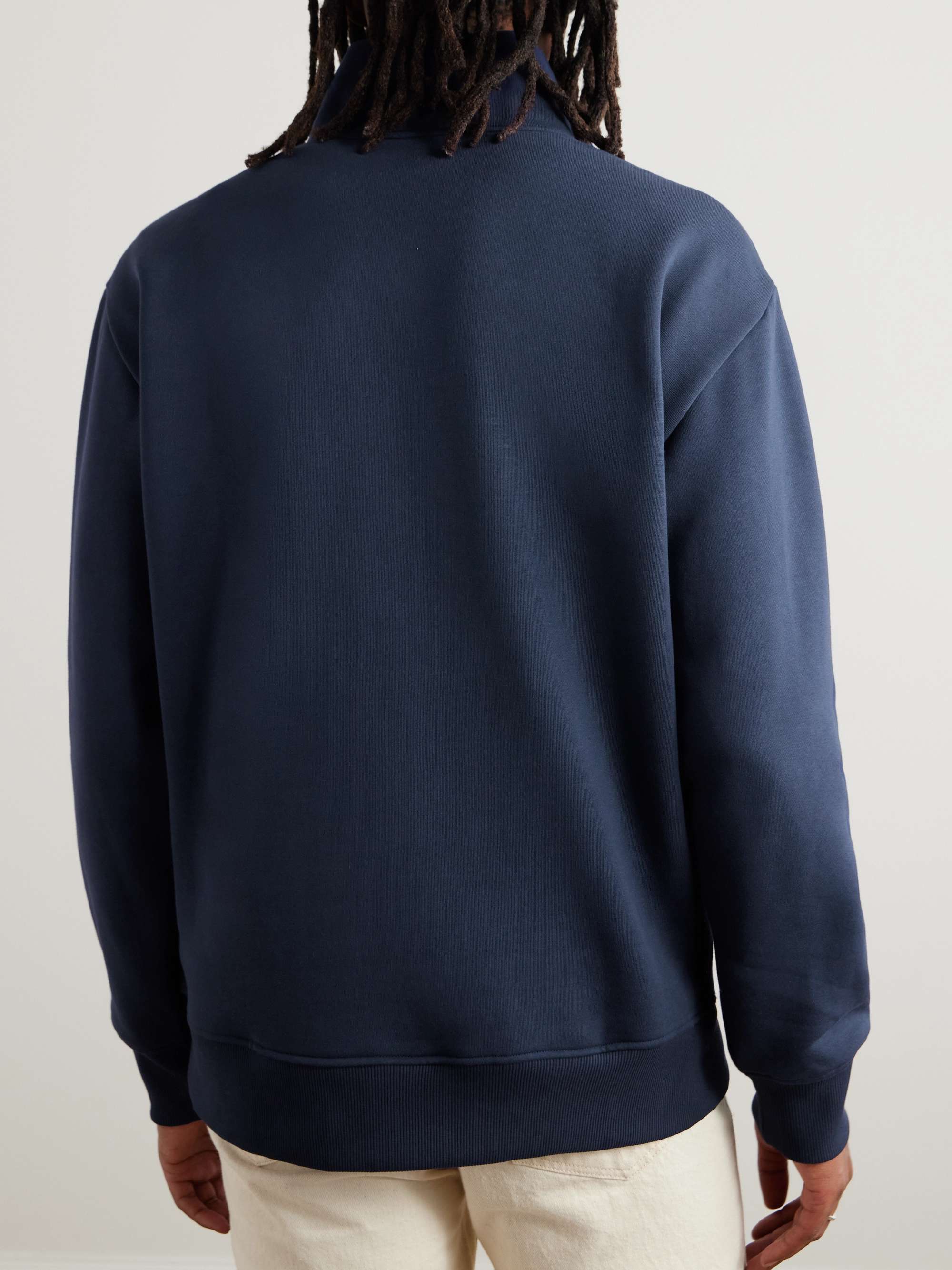 Brigs Logo-Embroidered Organic Cotton-Blend Jersey Half-Zip Sweatshirt view