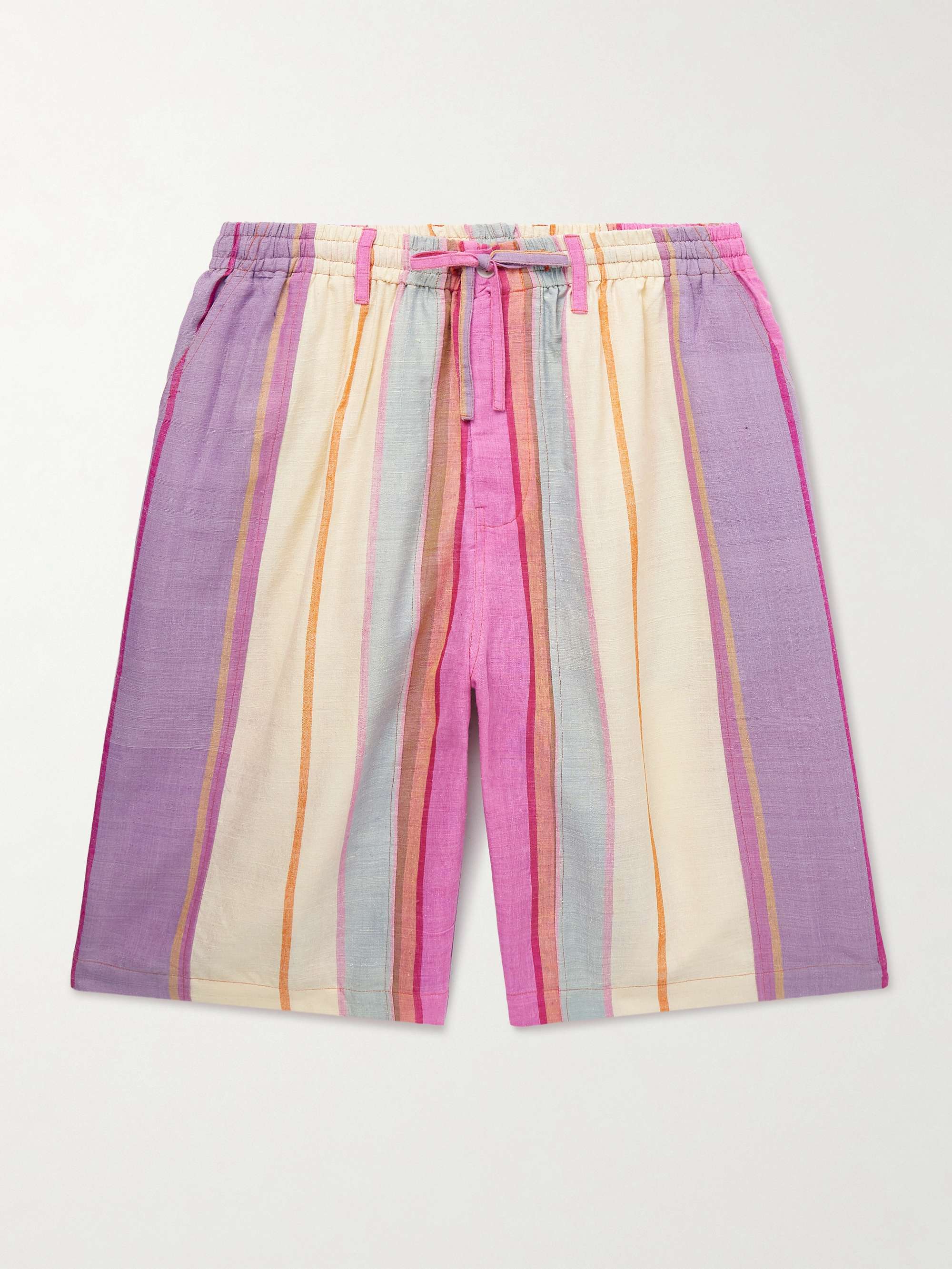 Milo Straight-Leg Striped Silk Drawstring Shorts view