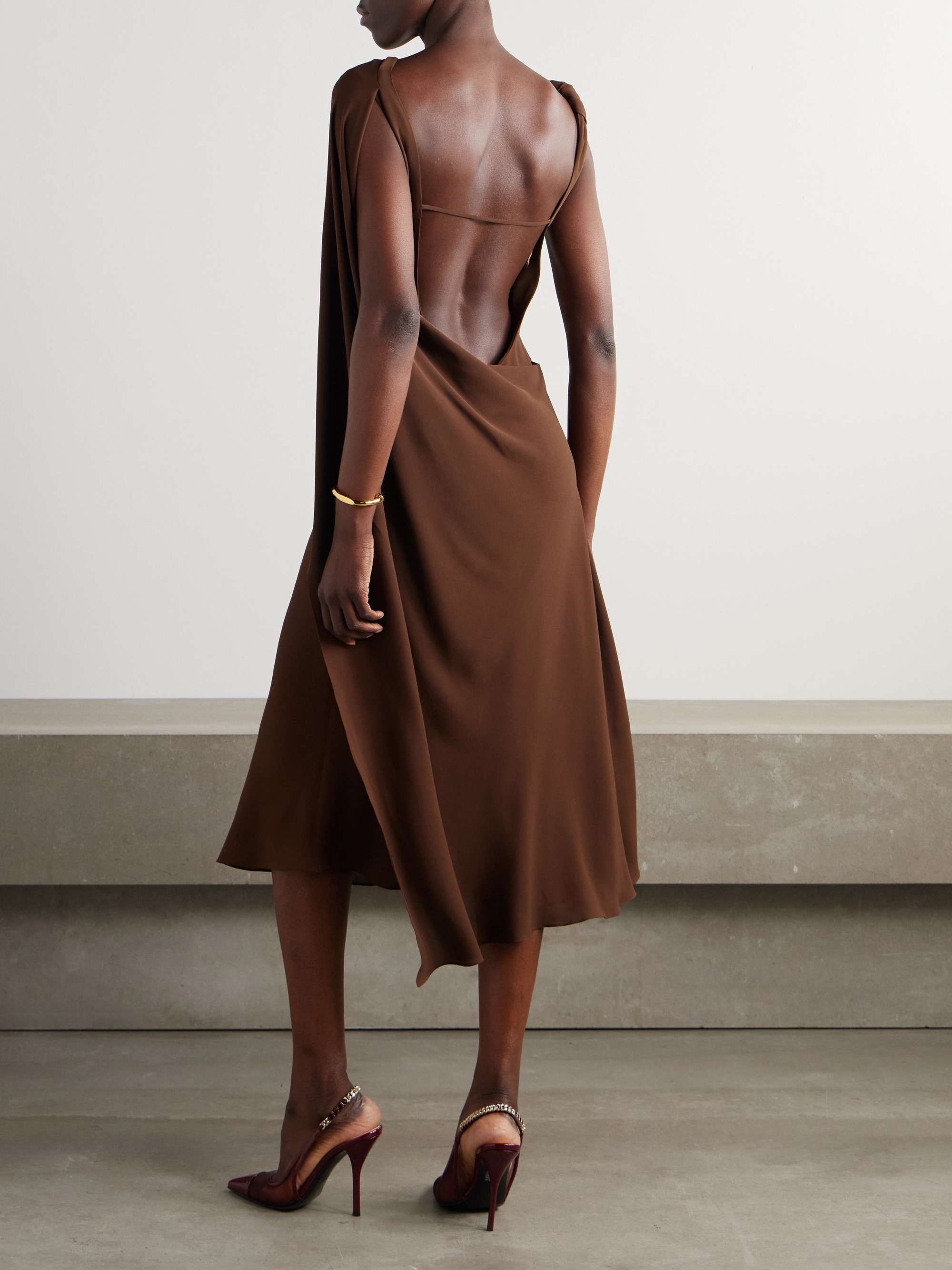 Cape-effect embellished silk-crepe midi dress view