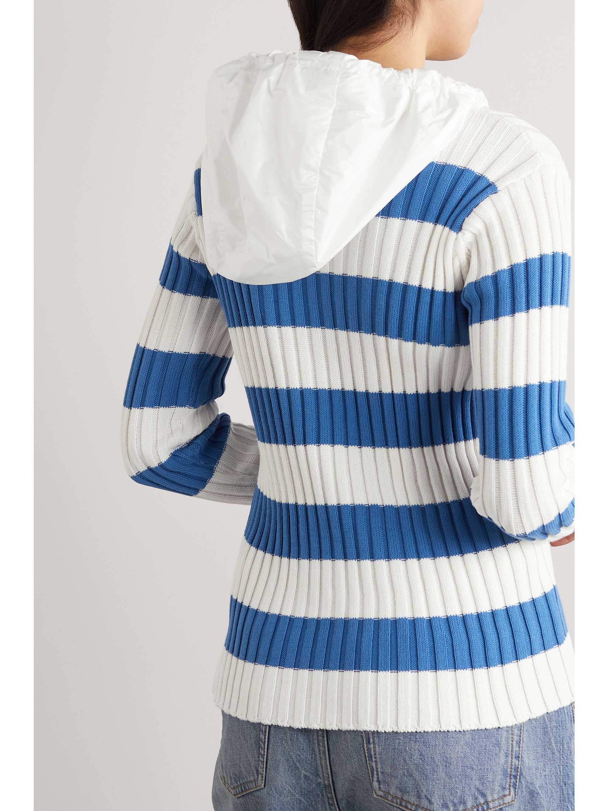 Shell-trimmed striped ribbed cotton hoodie view