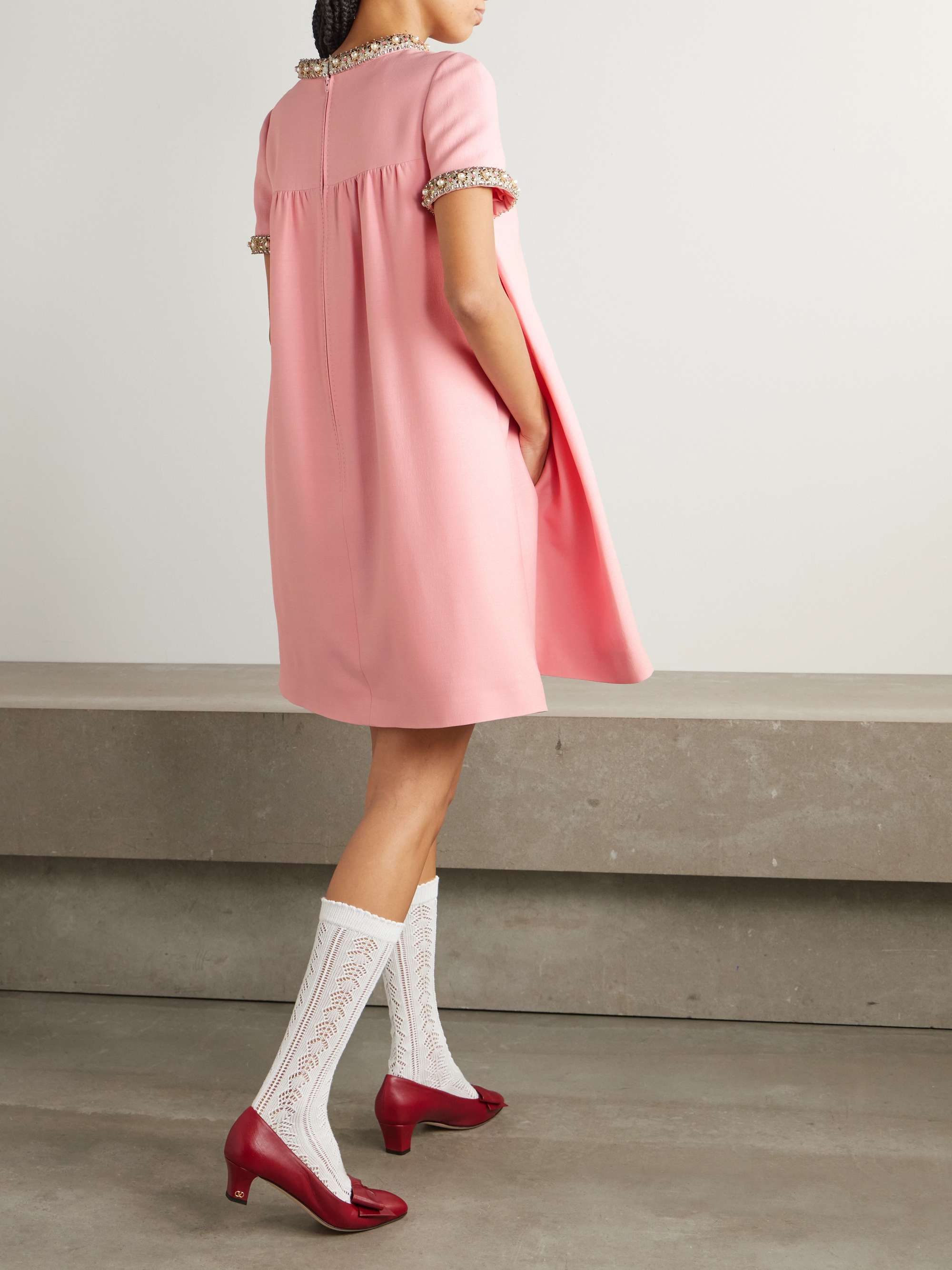 Embellished wool and silk-blend crepe mini dress view