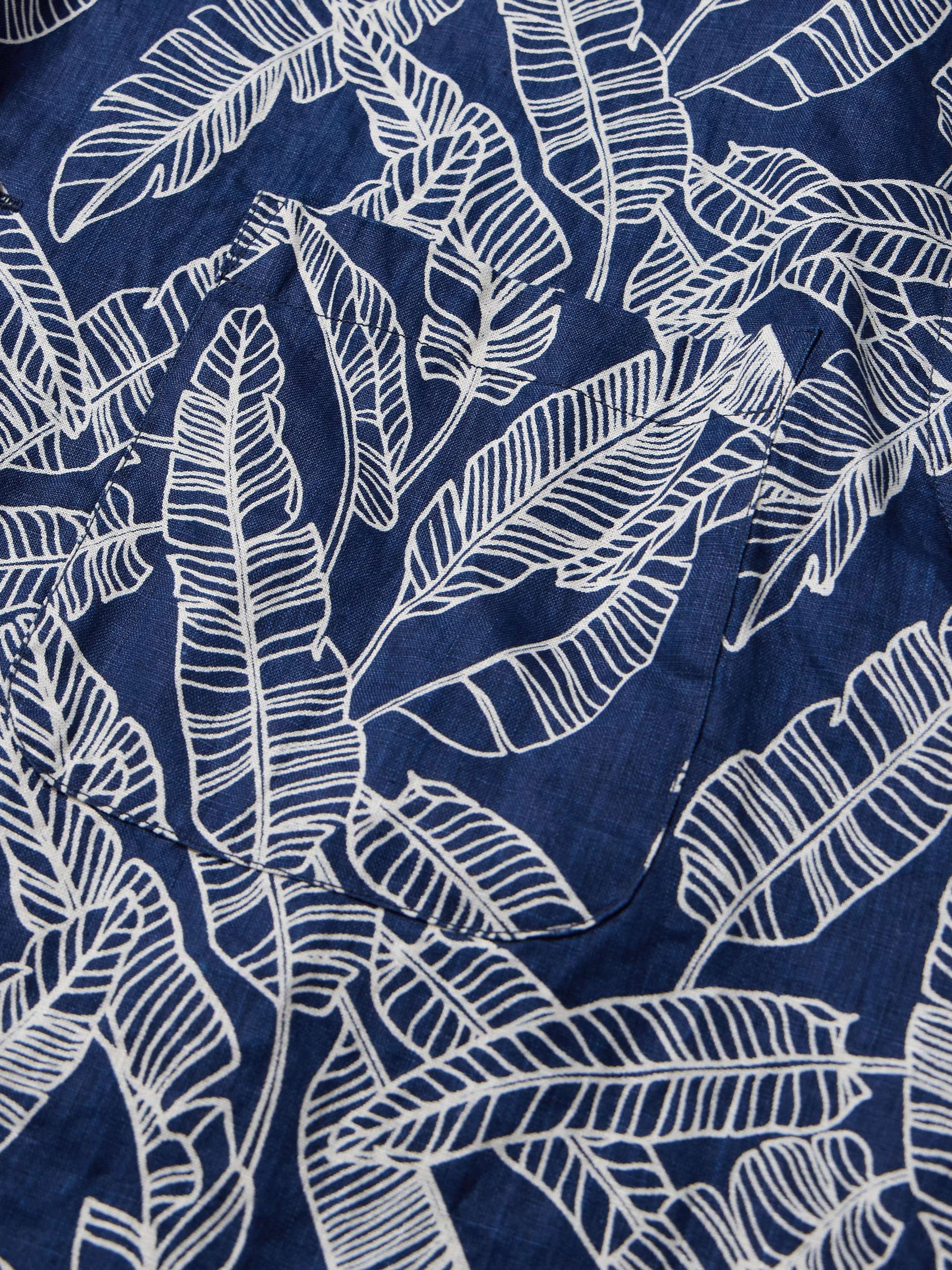 Camp-Collar Printed Indigo-Dyed Linen Shirt view