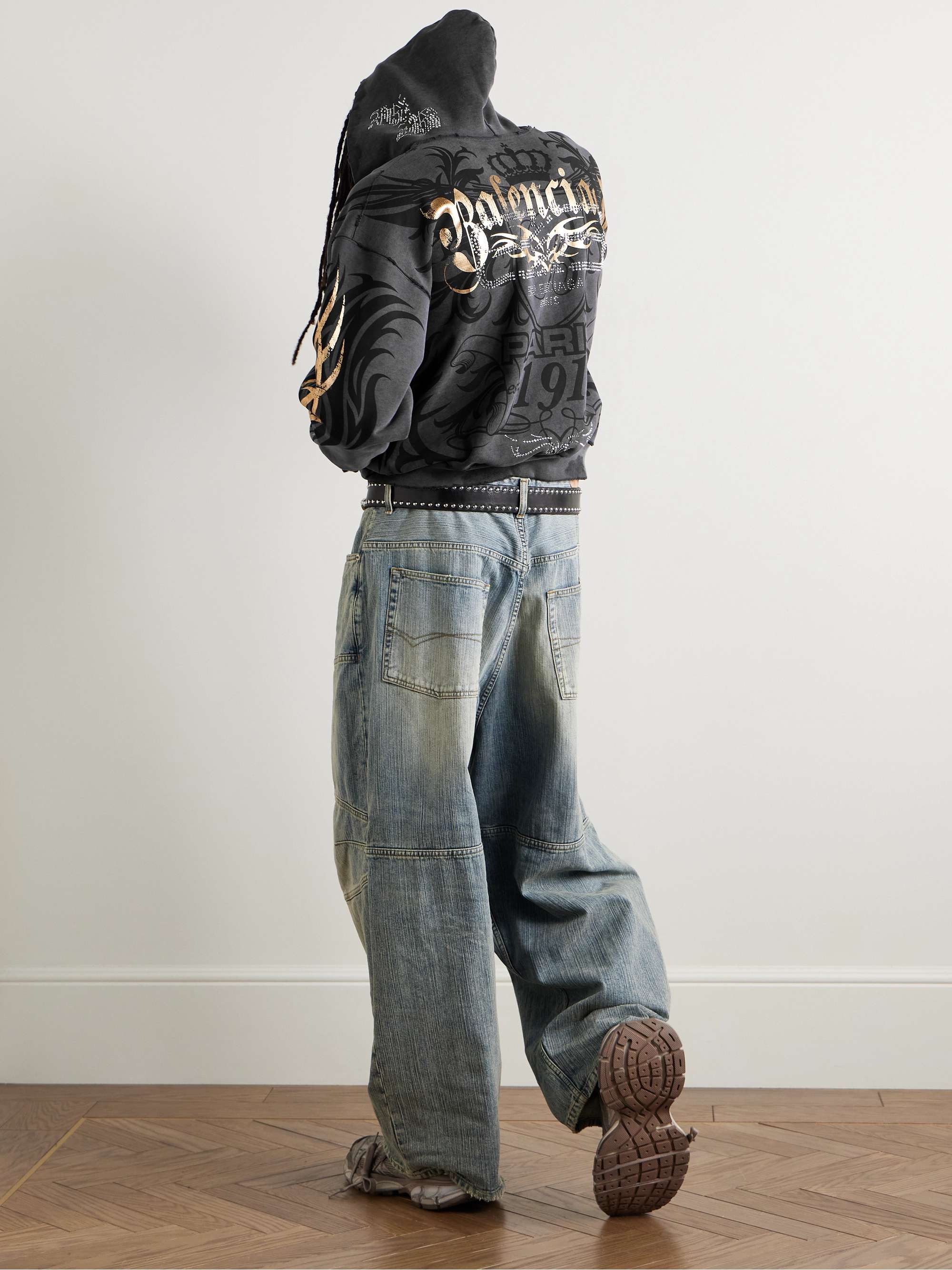 Tacky Embellished Metallic Logo-Print Cotton-Jersey Zip-Up Hoodie view