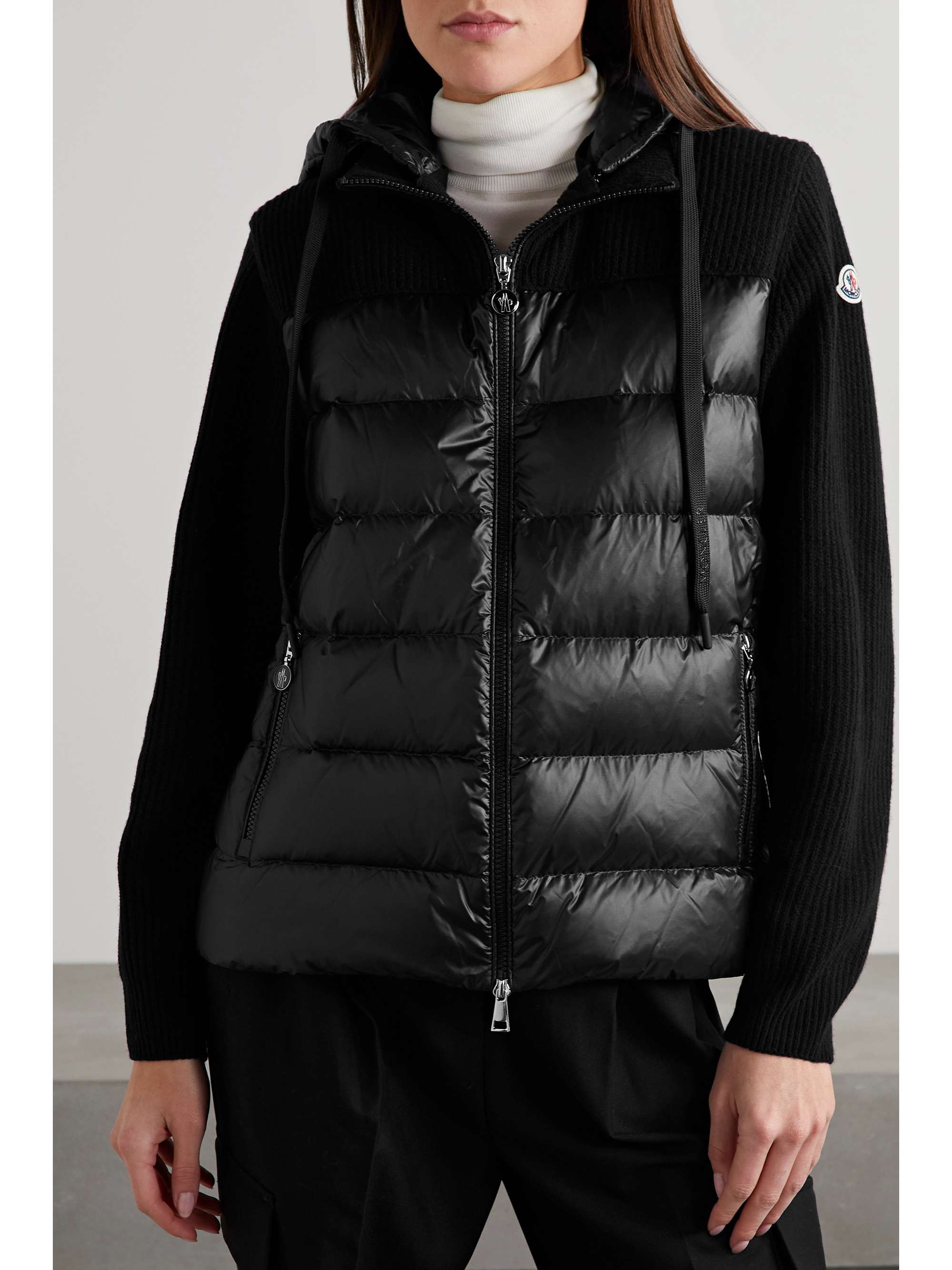 Ribbed wool and quilted shell down hoodie view