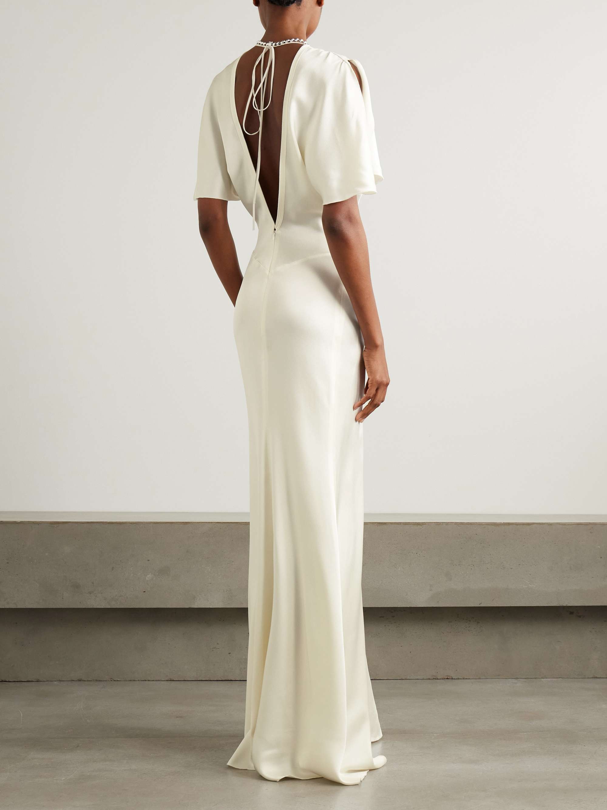 Gathered open-back satin maxi dress view