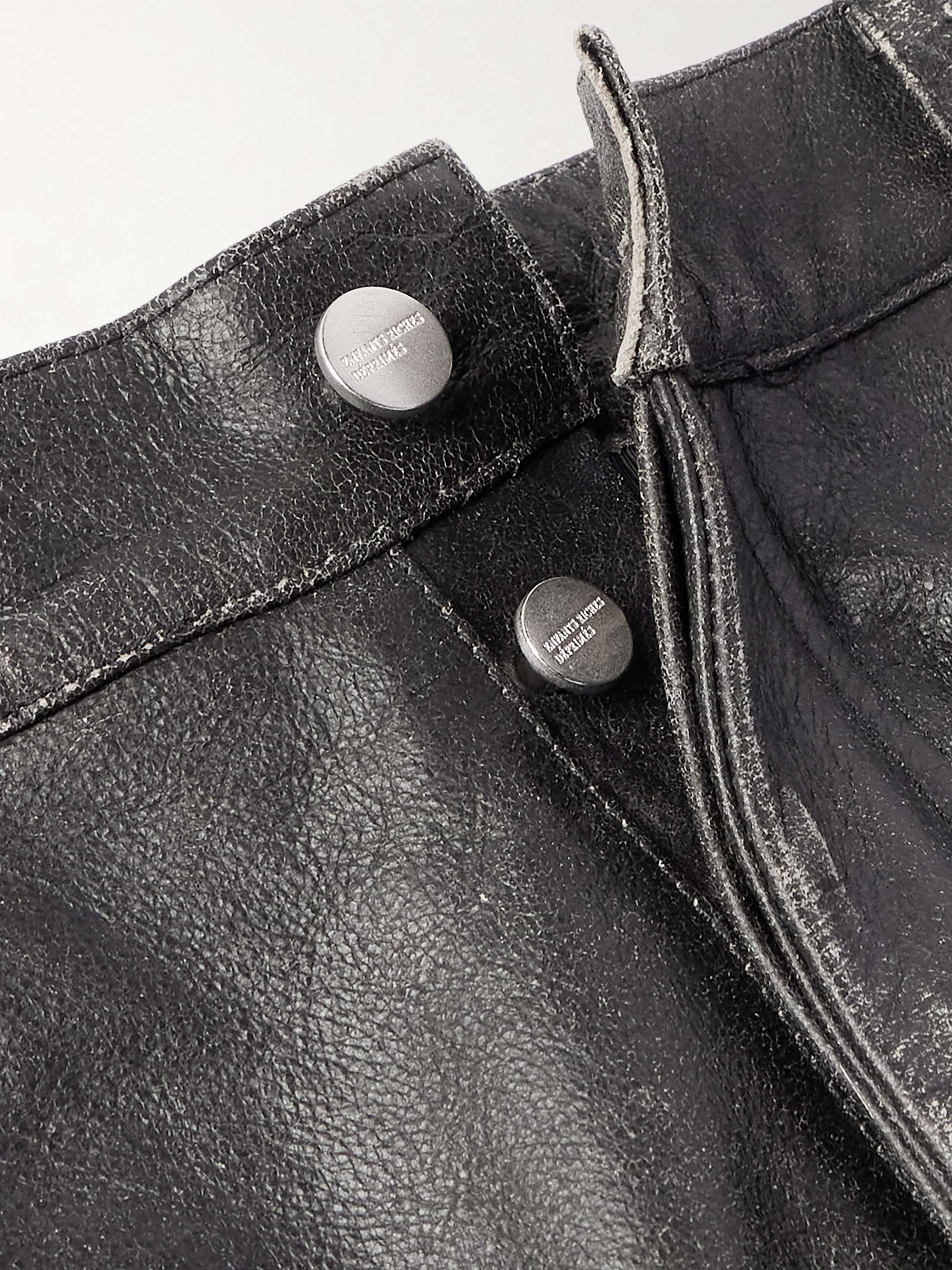 Slim-Fit Straight-Leg Distressed Leather Trousers view
