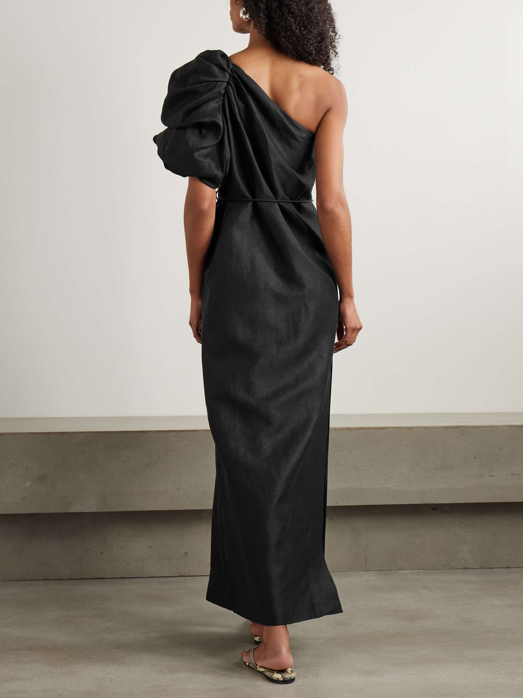 Cira one-shoulder embellished draped linen-blend maxi dress view