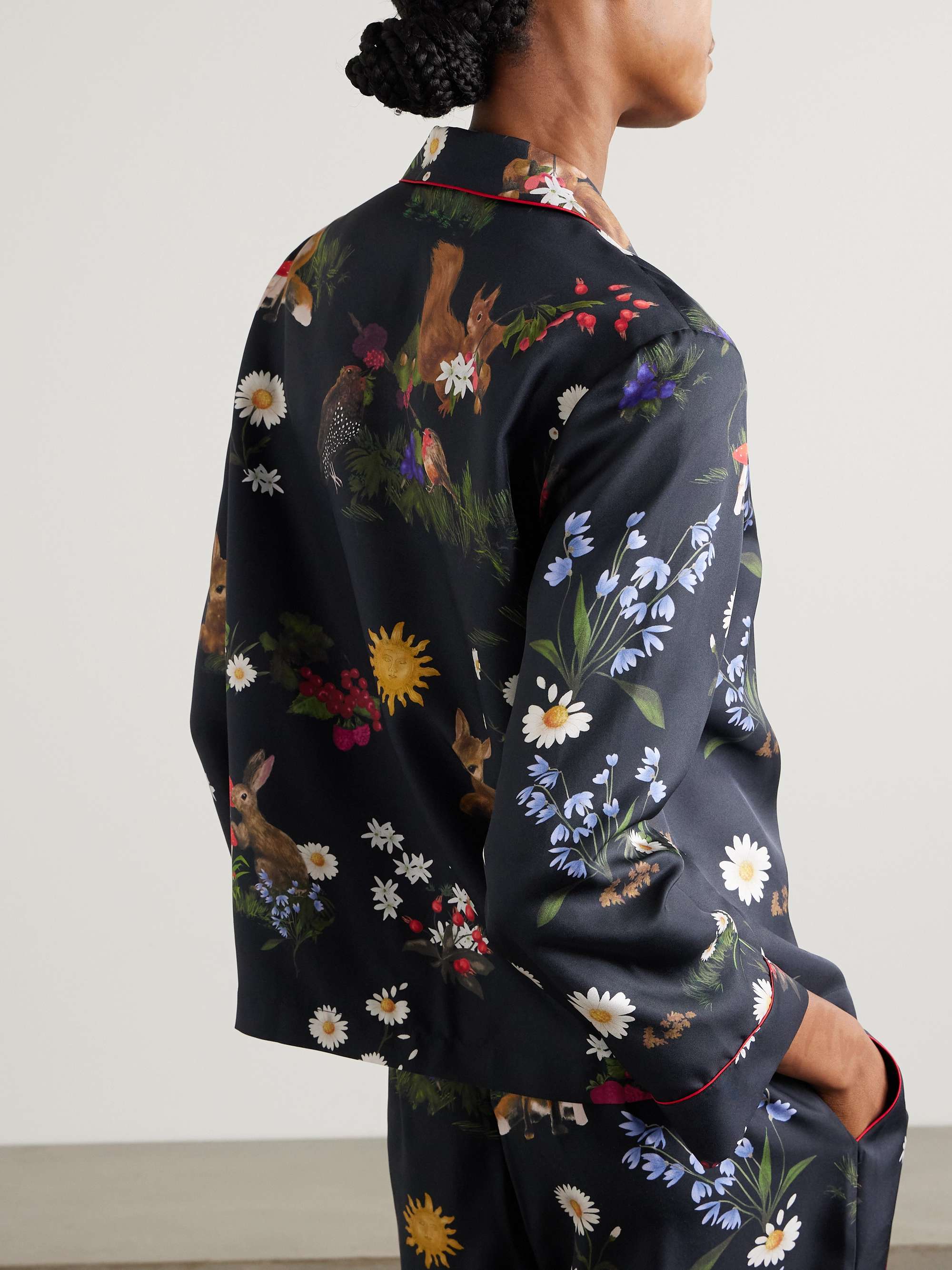 Fee piped printed silk pajama shirt view