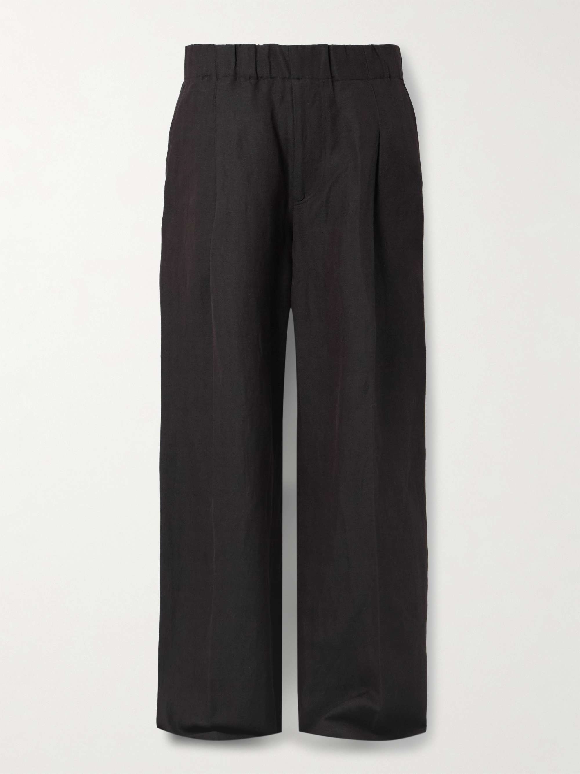Wide-Leg Herringbone Linen and Wool-Blend Trousers view