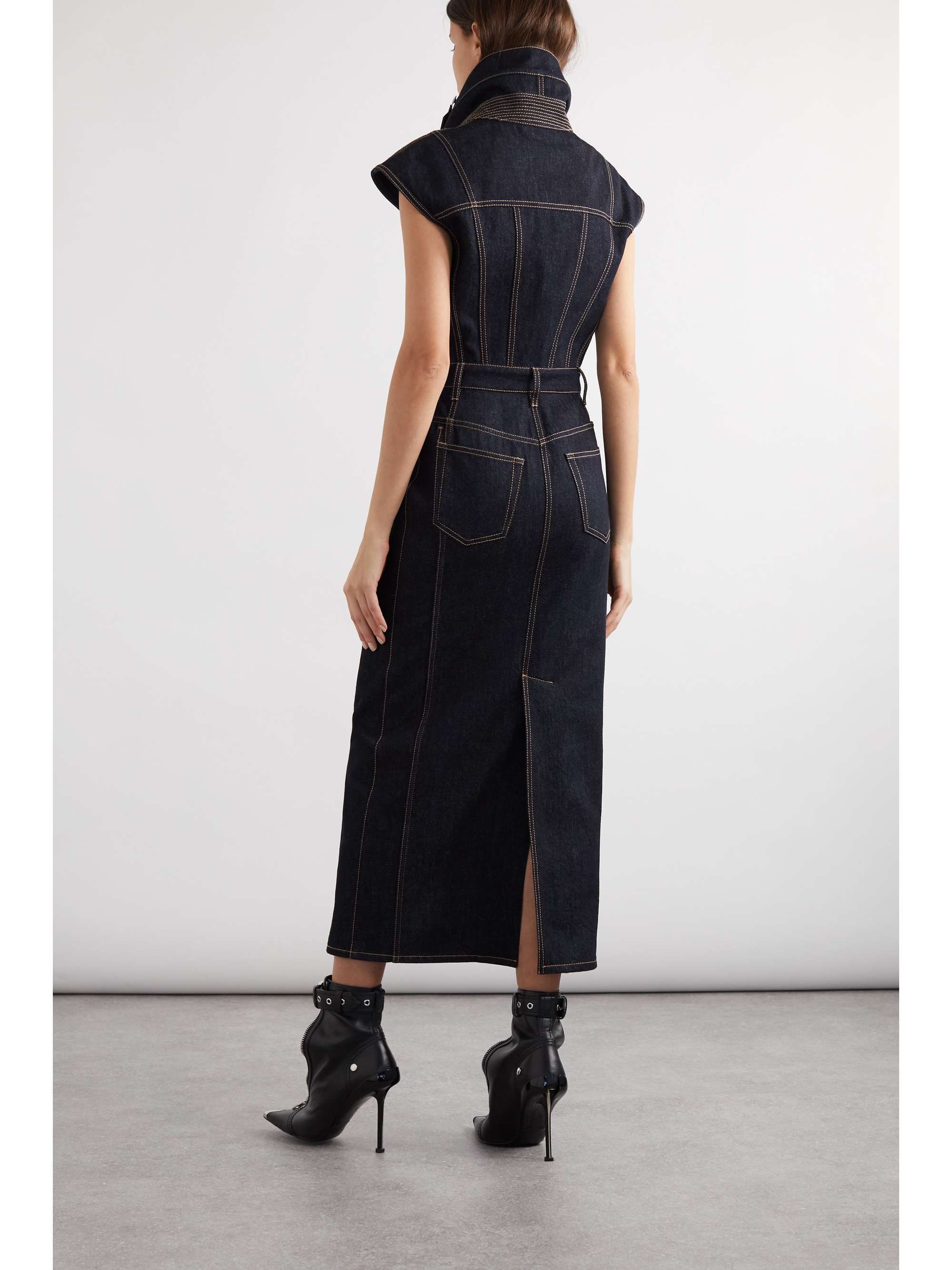 Topstitched denim midi dress view