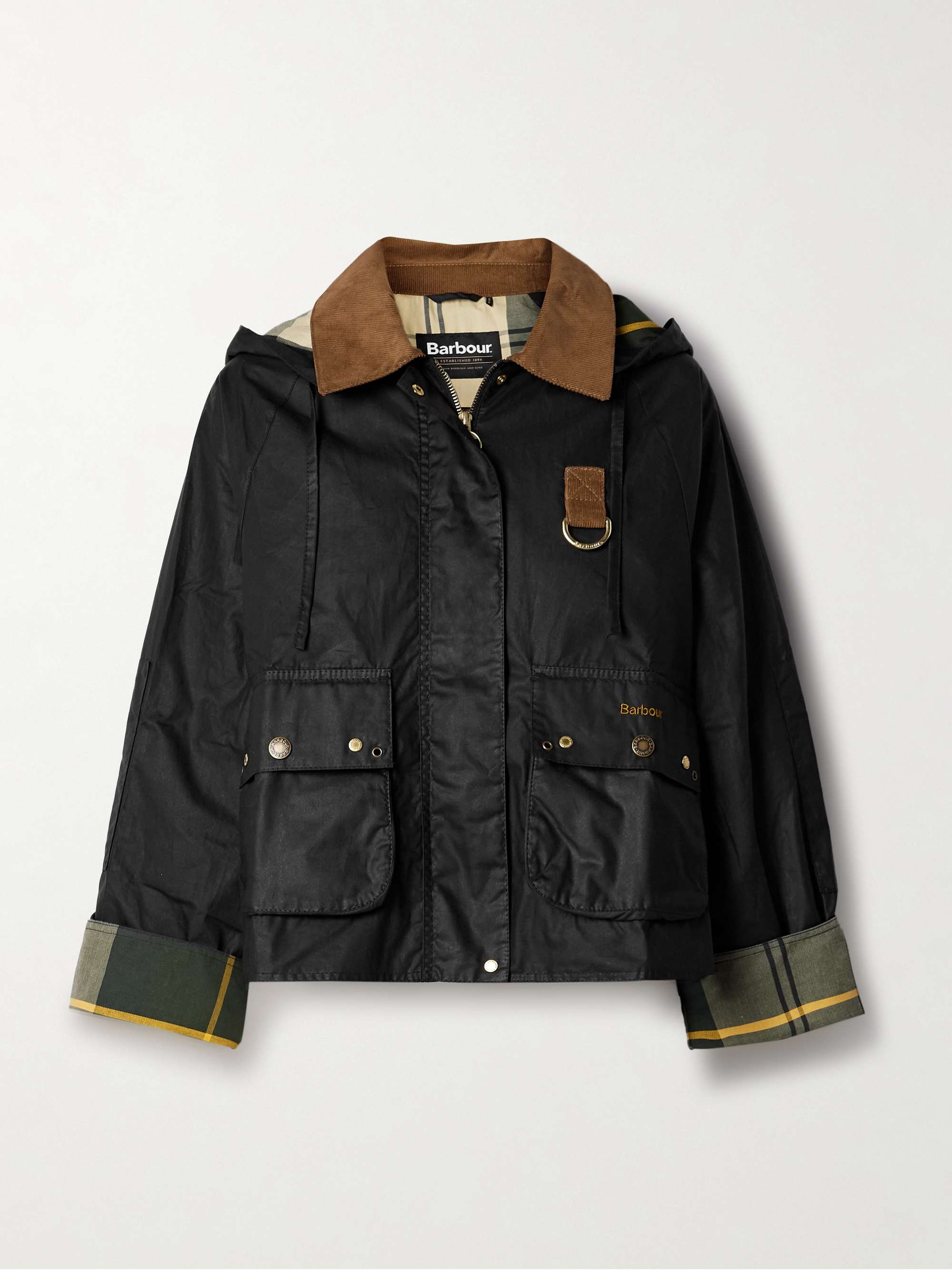 Erma hooded corduroy-trimmed waxed-cotton jacket view