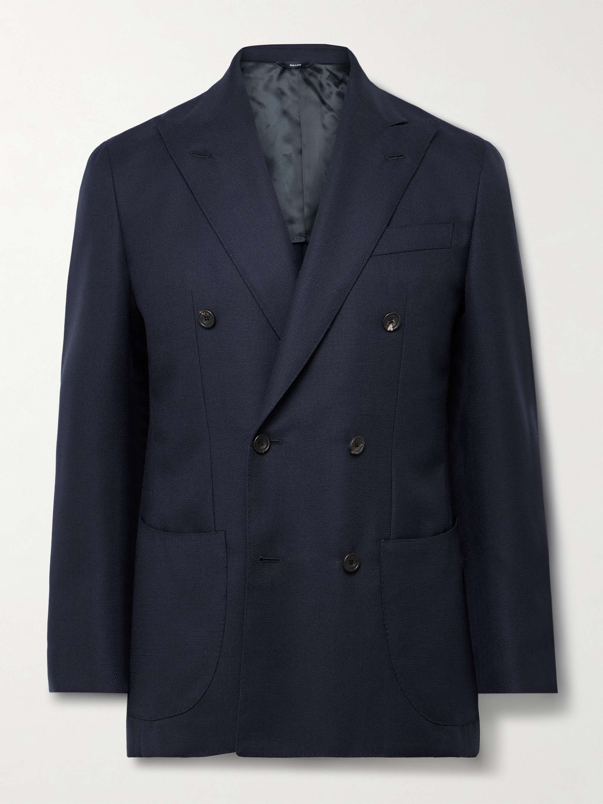 Slim-Fit Double-Breasted Wool-Hopsack Blazer view
