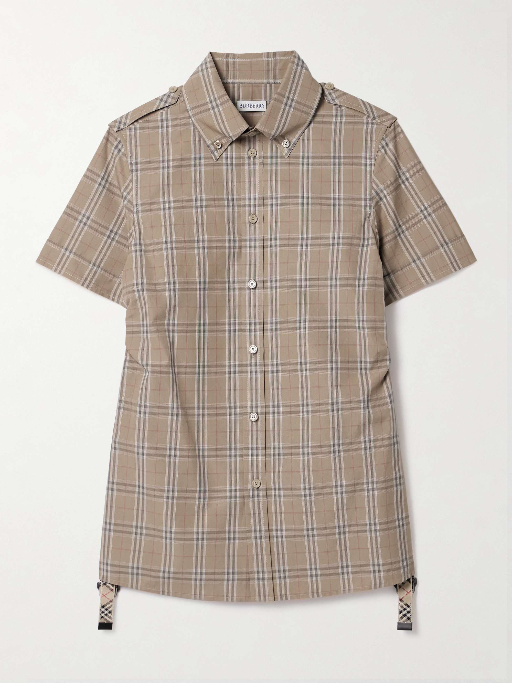Buckled ruched checked cotton-poplin shirt view