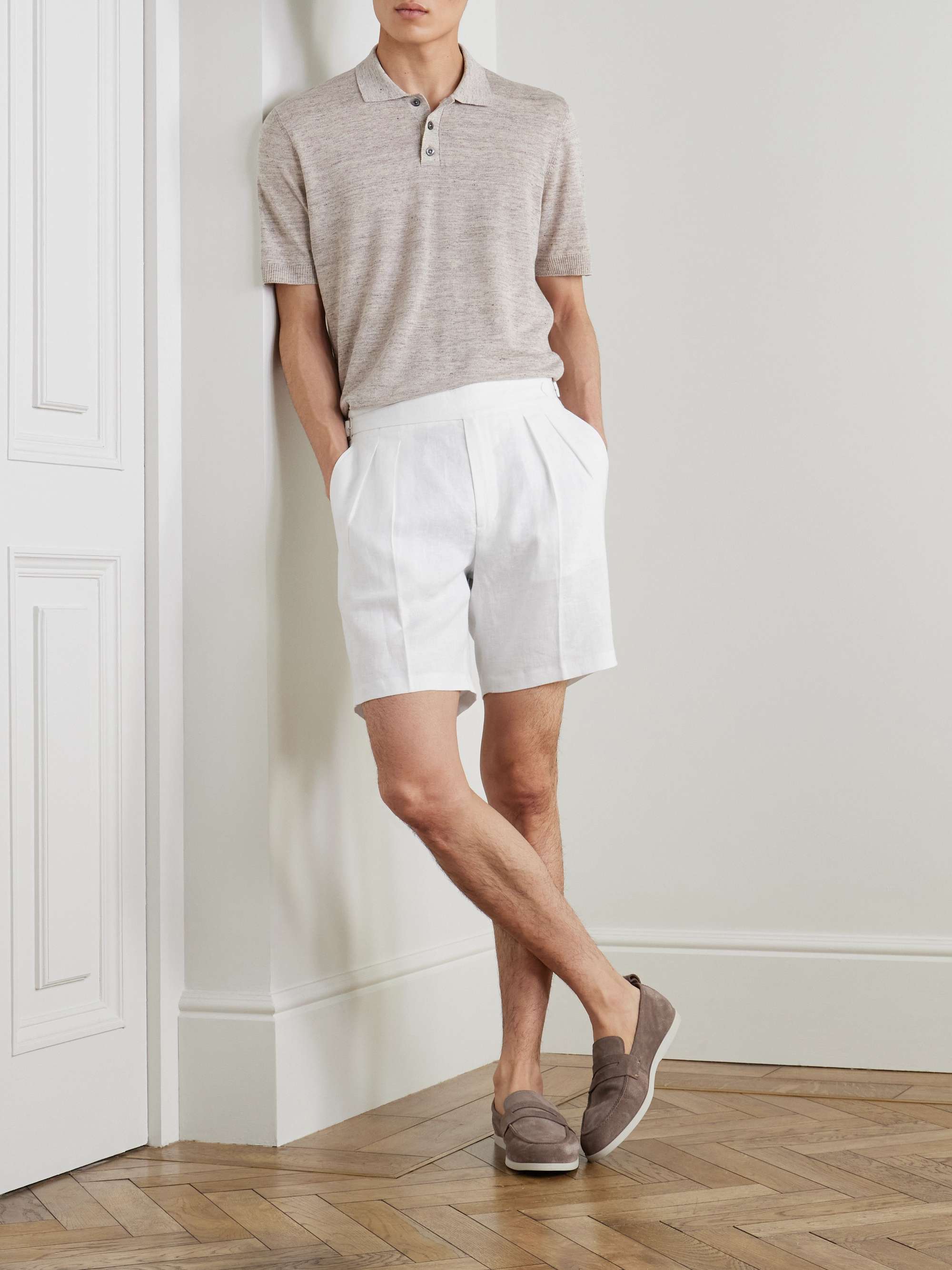 Straight-Leg Pleated Linen Bermuda Shorts view