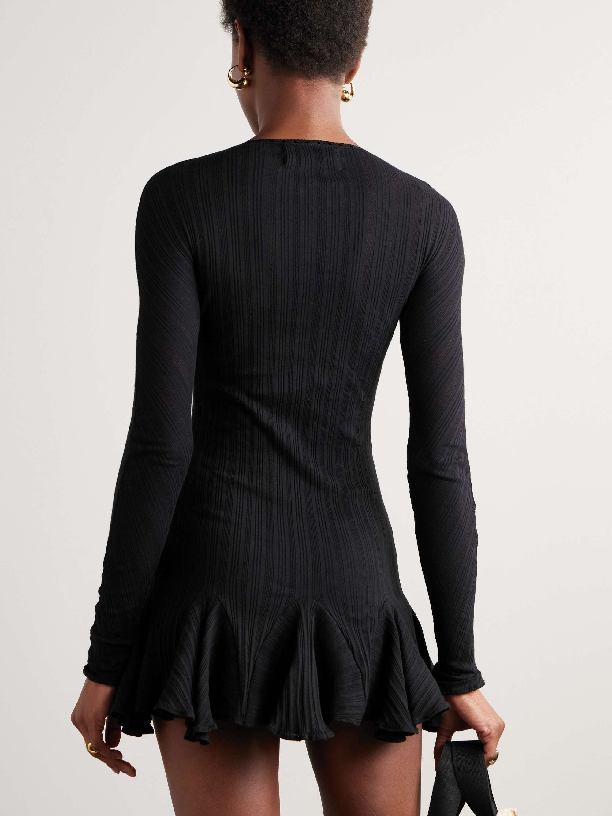 Ribbed and pointelle-knit organic cotton-jersey mini dress view