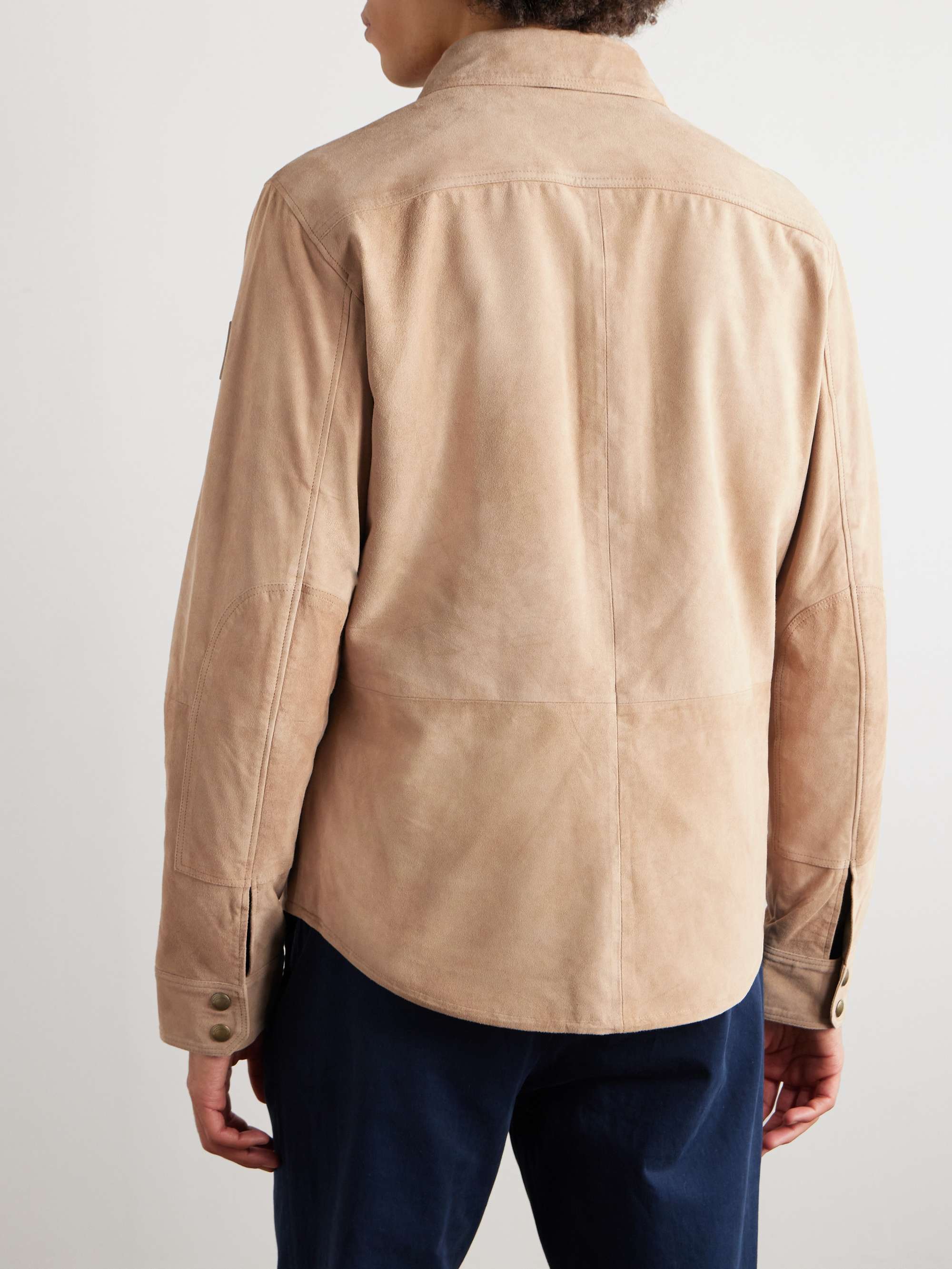 Reversible Logo-Appliquéd Suede and Shell Overshirt view