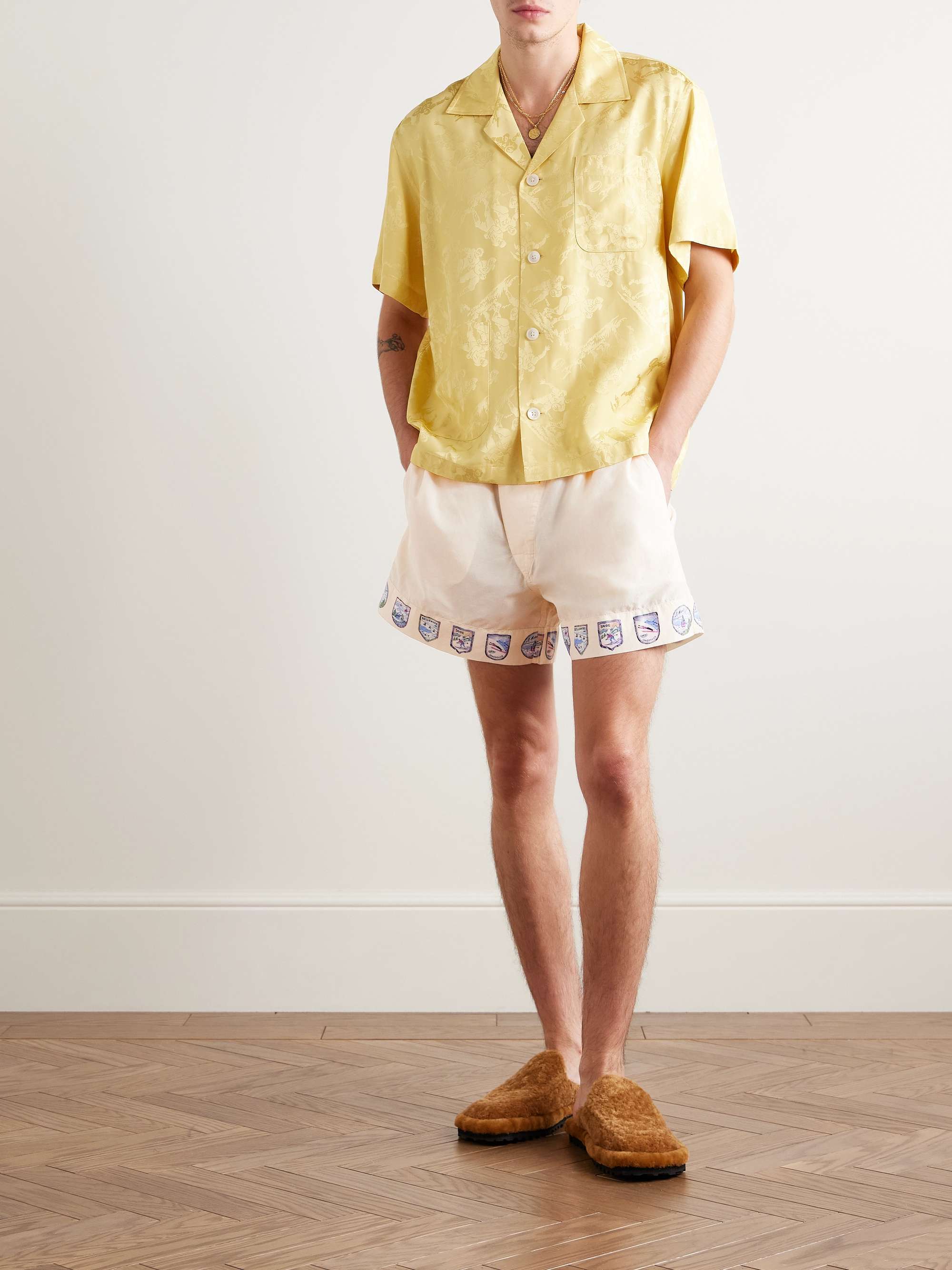 Straight-Leg Printed Pleated Cotton and Silk-Blend Shorts view