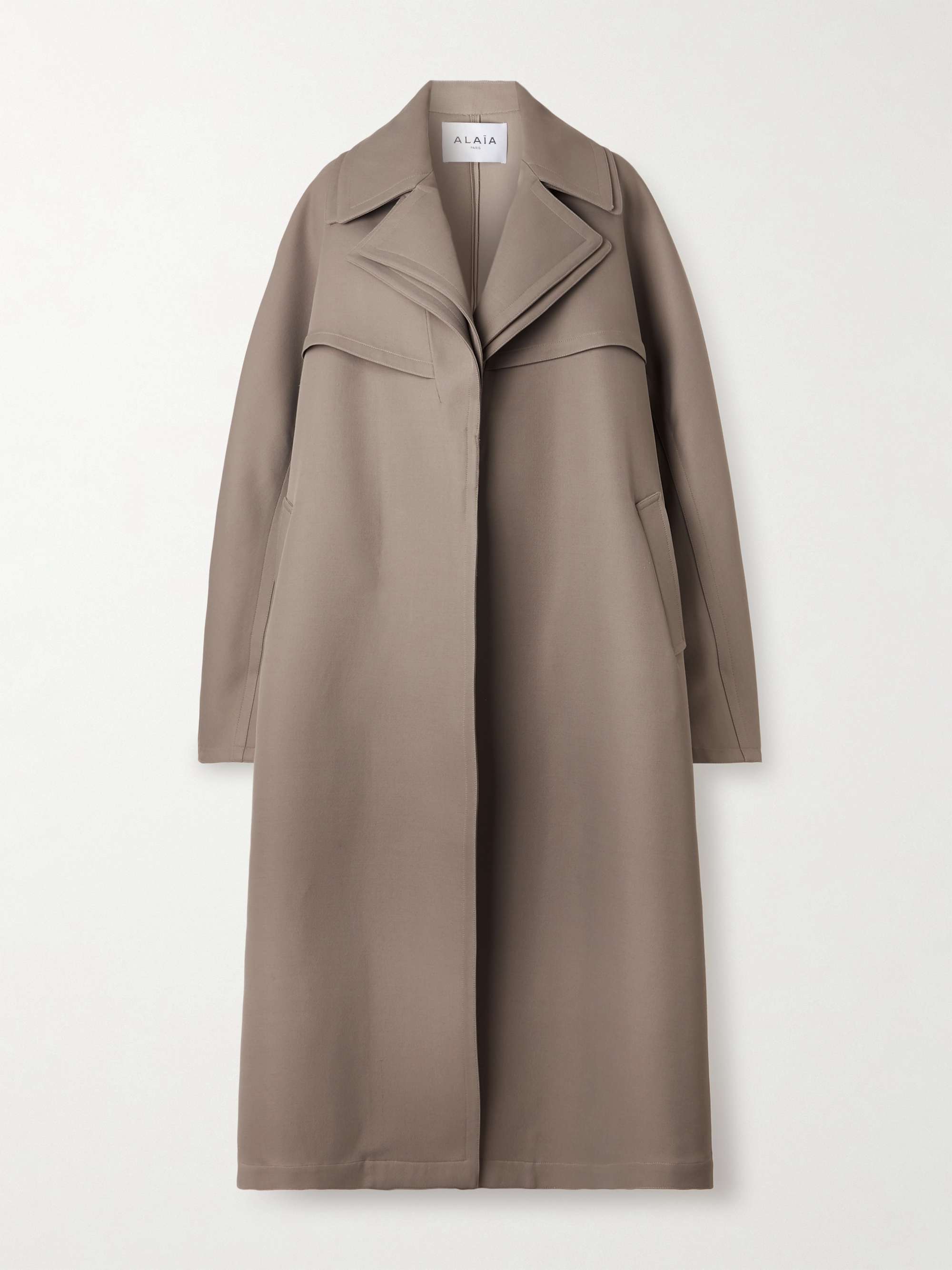 Oversized layered wool-blend twill coat view