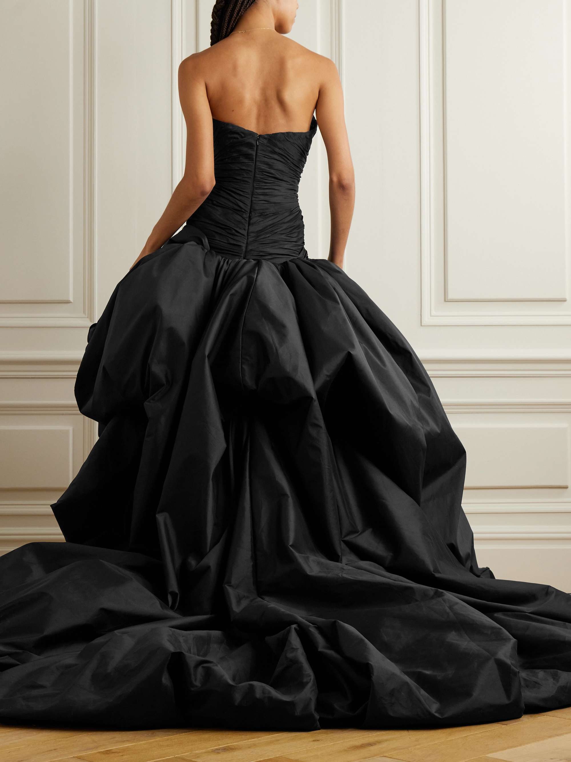 Strapless plissé-taffeta gown view