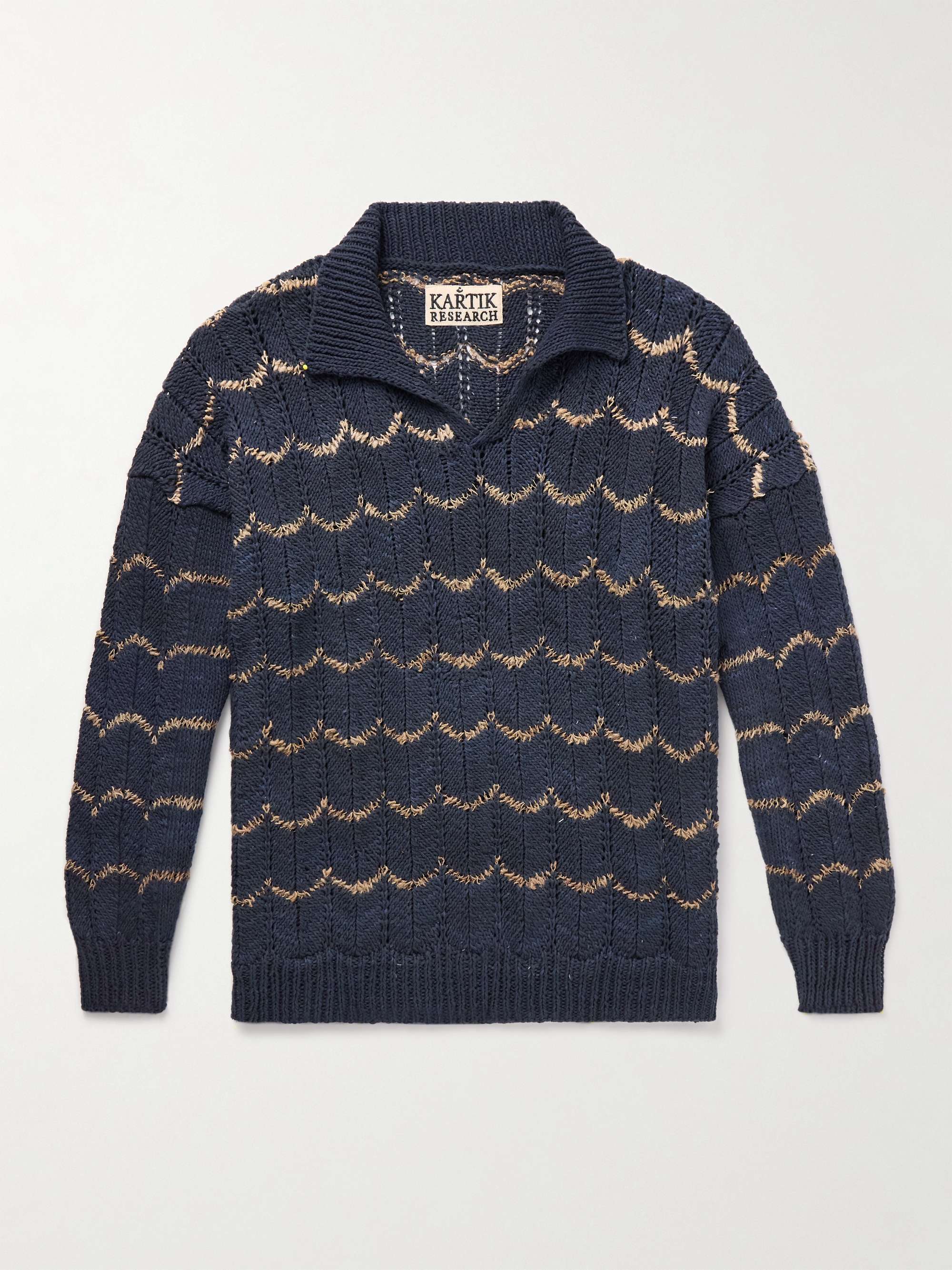 Open-Knit Intarsia Cotton Polo Shirt view