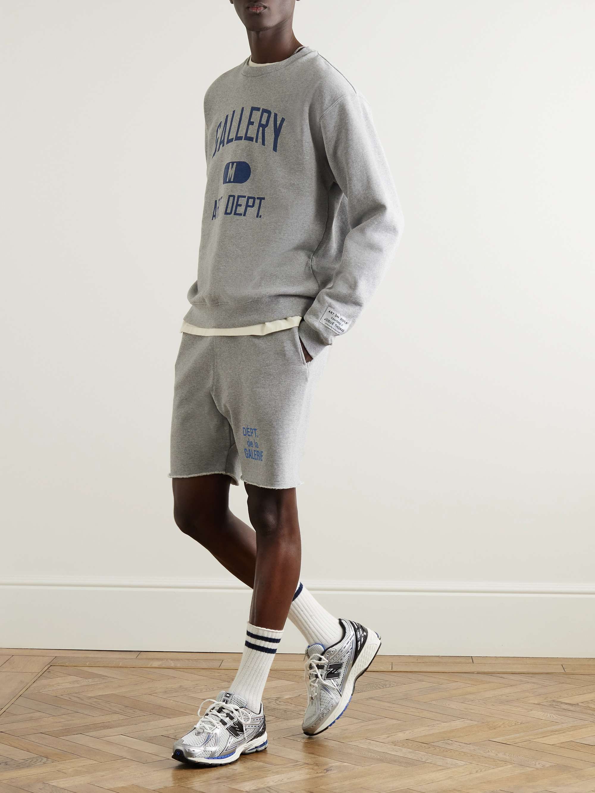 Straight-Leg Logo-Print Frayed Cotton-Jersey Drawstring Shorts view