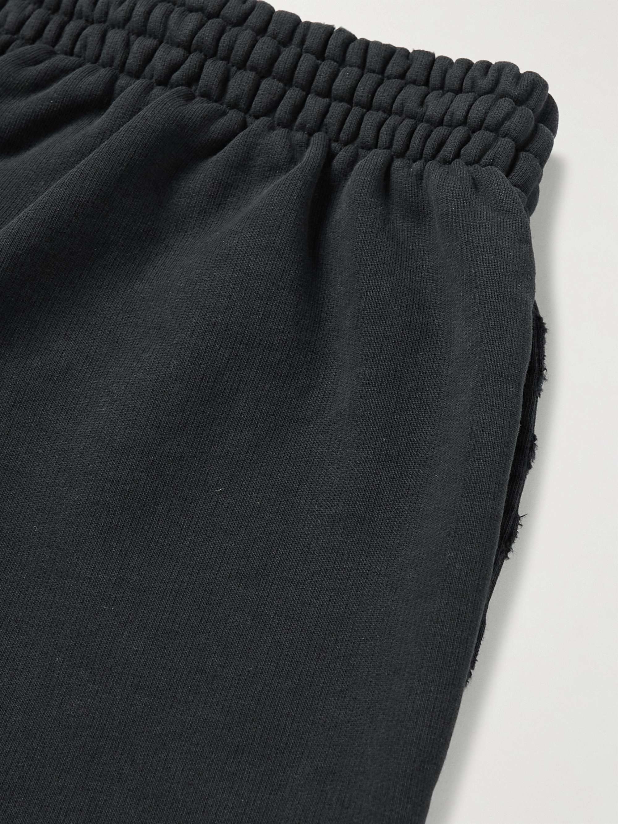 Wide-Leg Logo-Embroidered Distressed Cotton-Jersey Shorts view