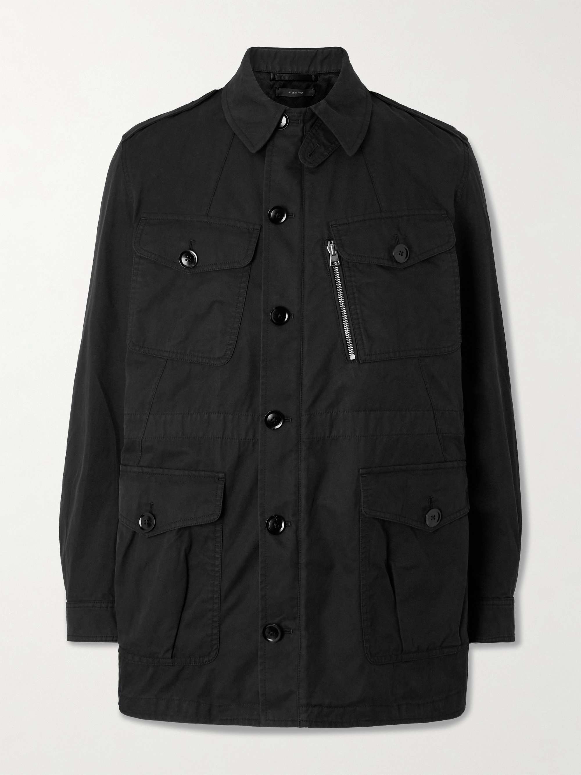 Leather-Trimmed Cotton-Twill Field Jacket view