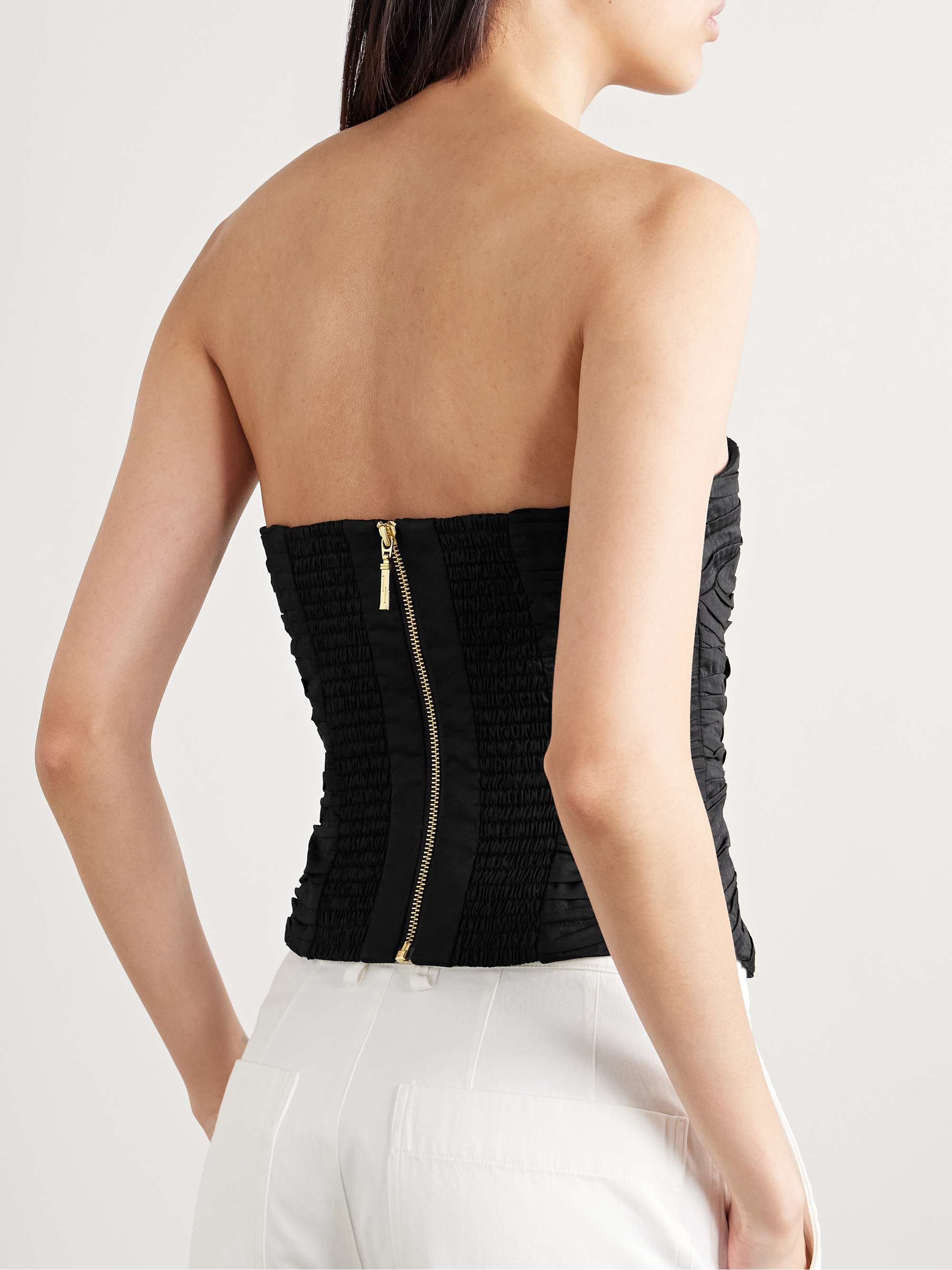 Sunbeam strapless pleated cotton-poplin top view