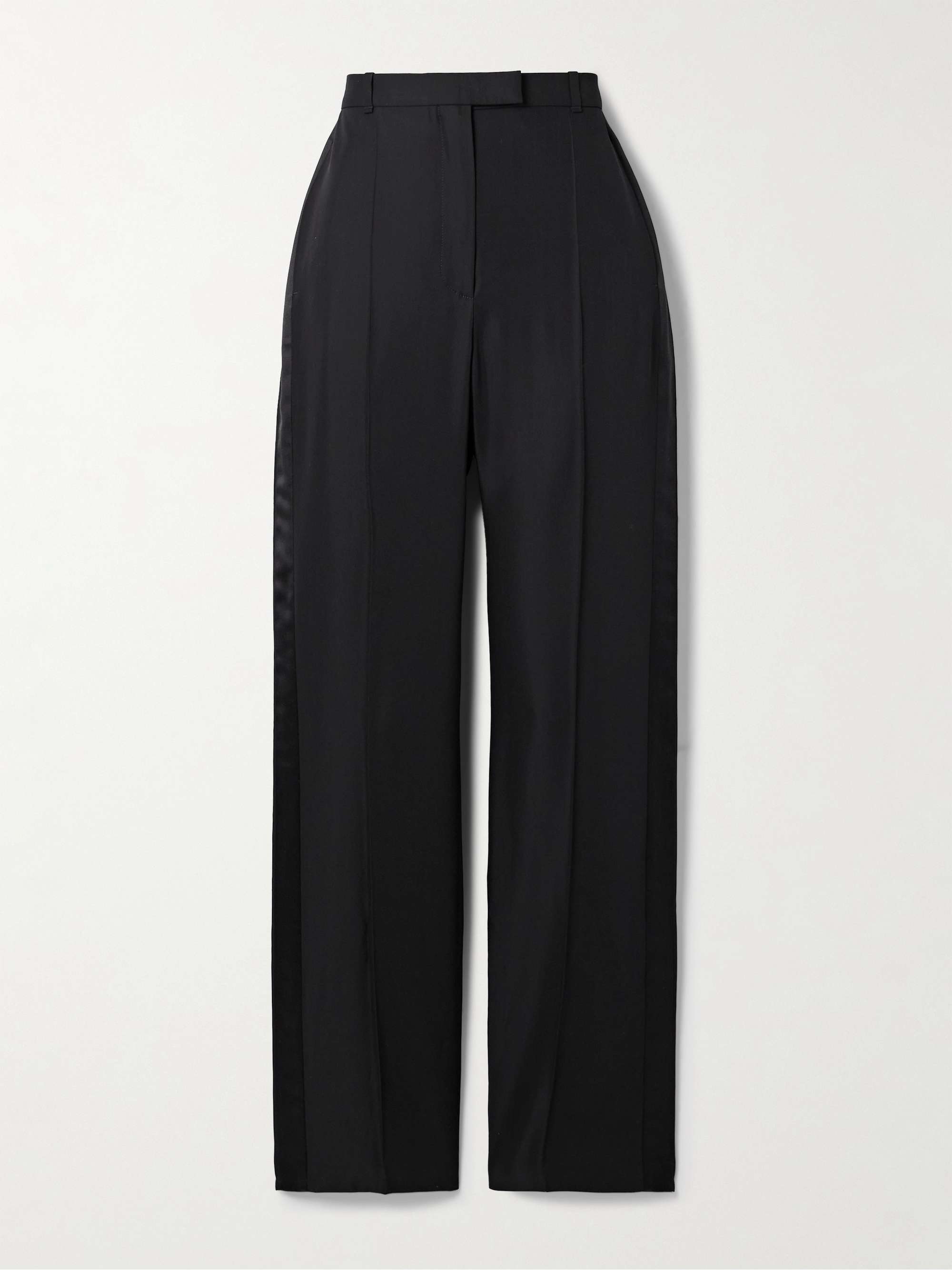 Satin-trimmed wool-blend twill straight-leg pants view