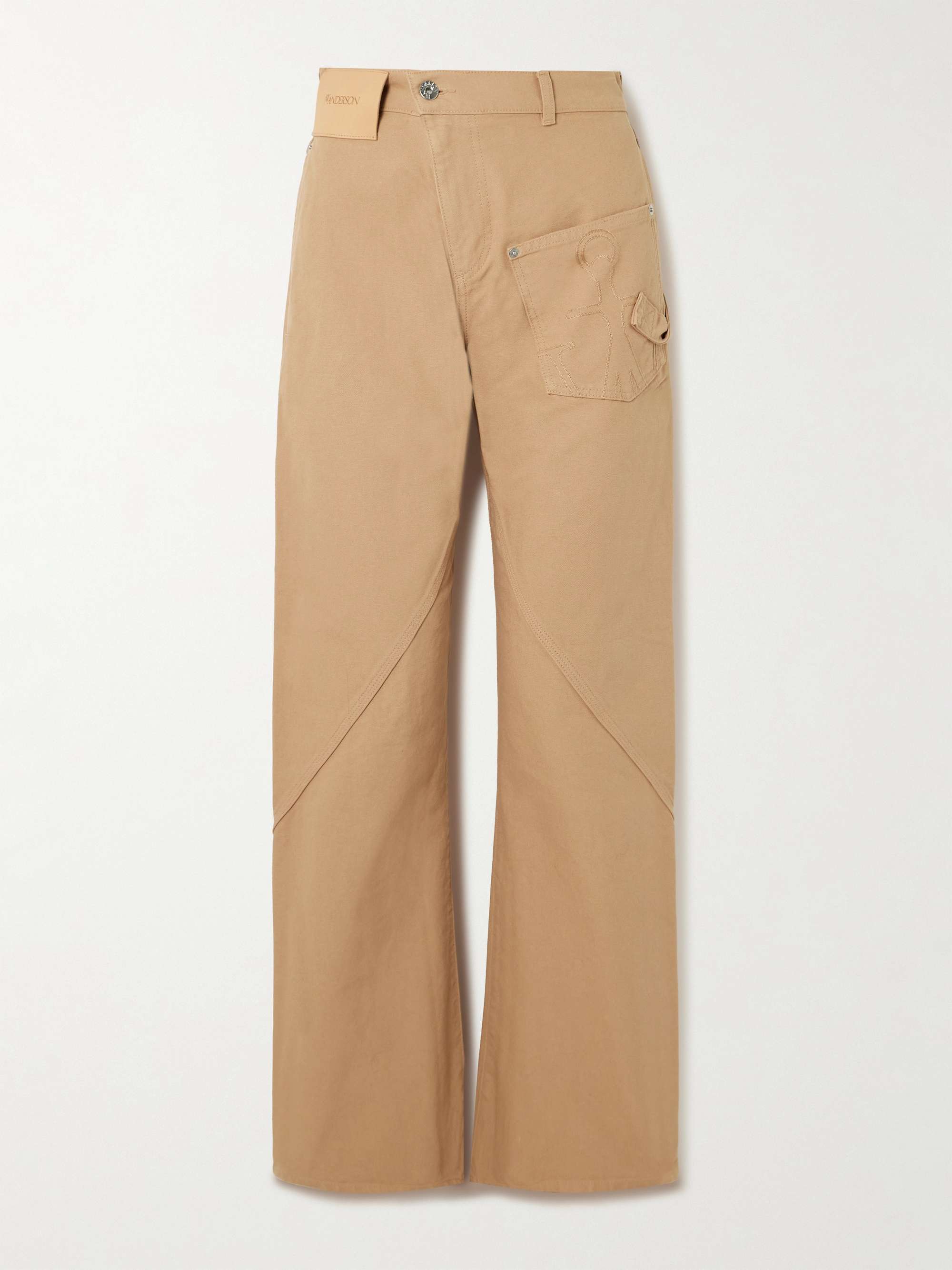 Twisted asymmetric embroidered cotton-canvas pants view