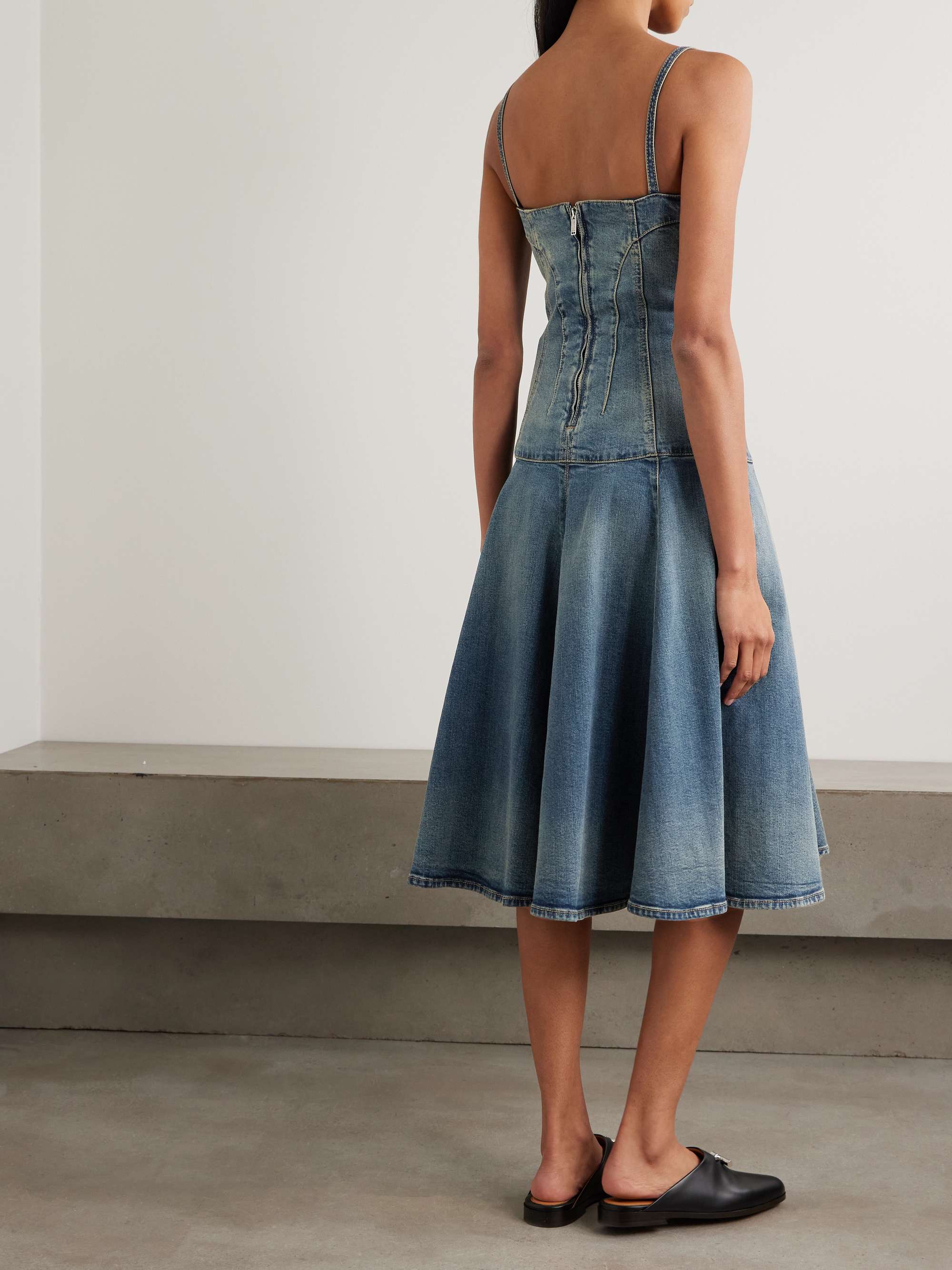Paneled denim midi dress view