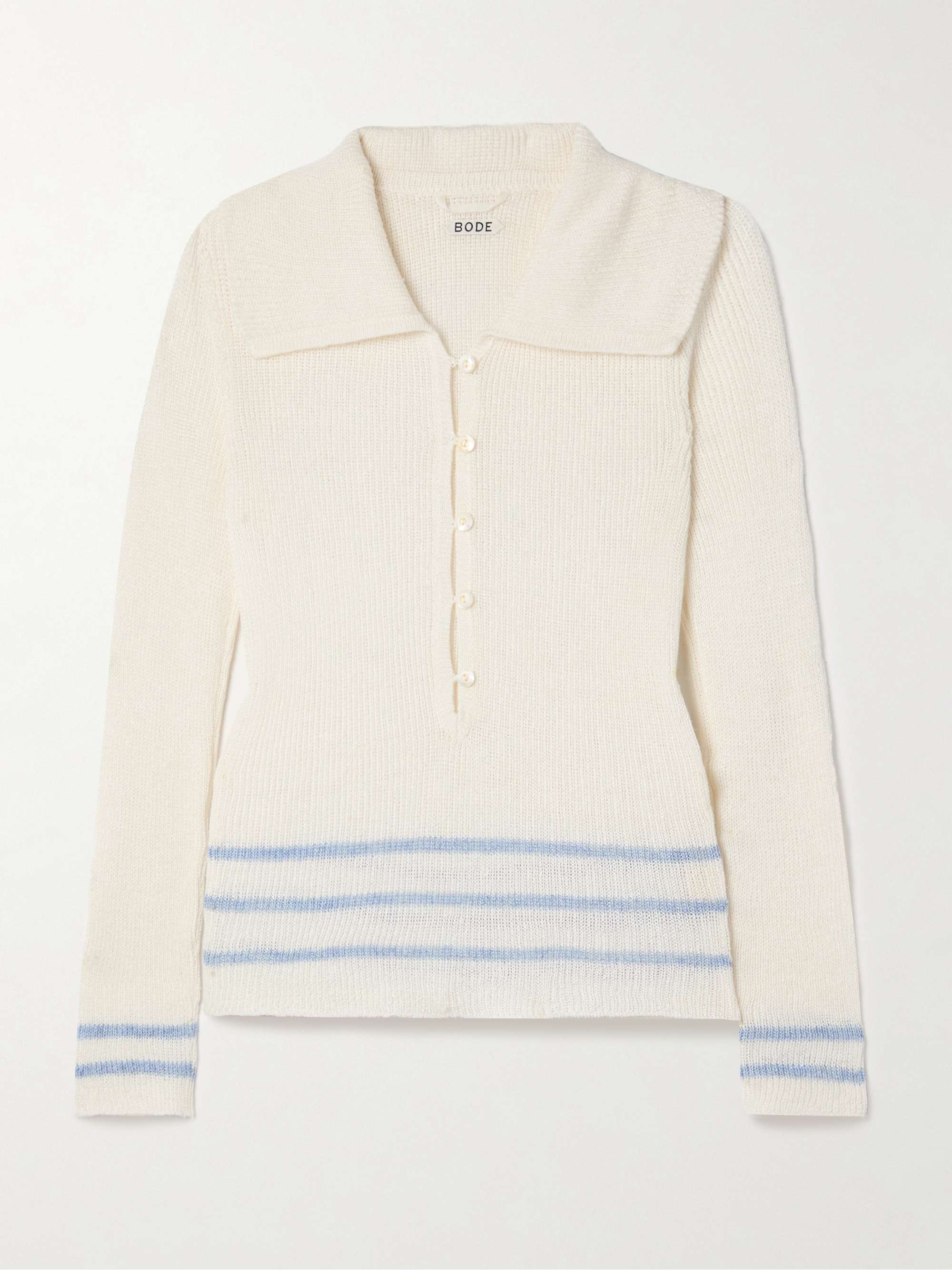 Quincy striped linen-blend polo shirt view