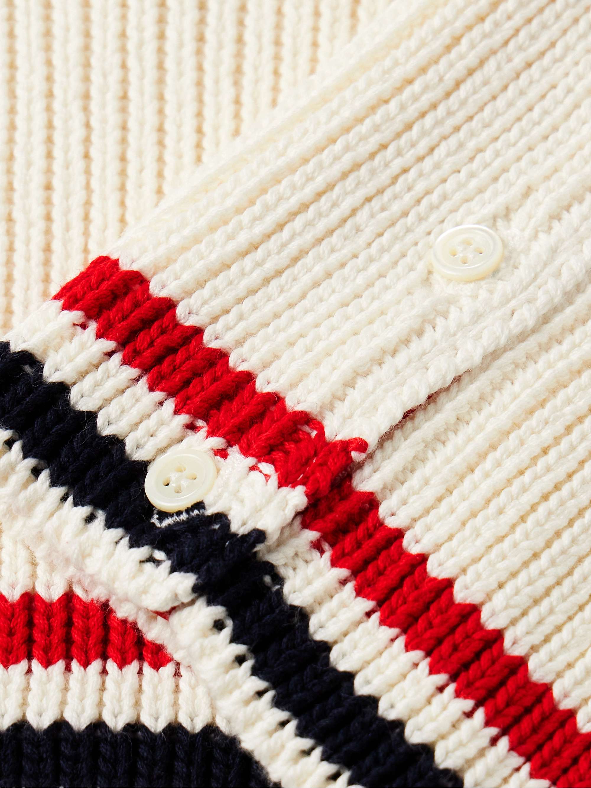 Slim-Fit Cropped Striped Cable-Knit Cotton Sweater view