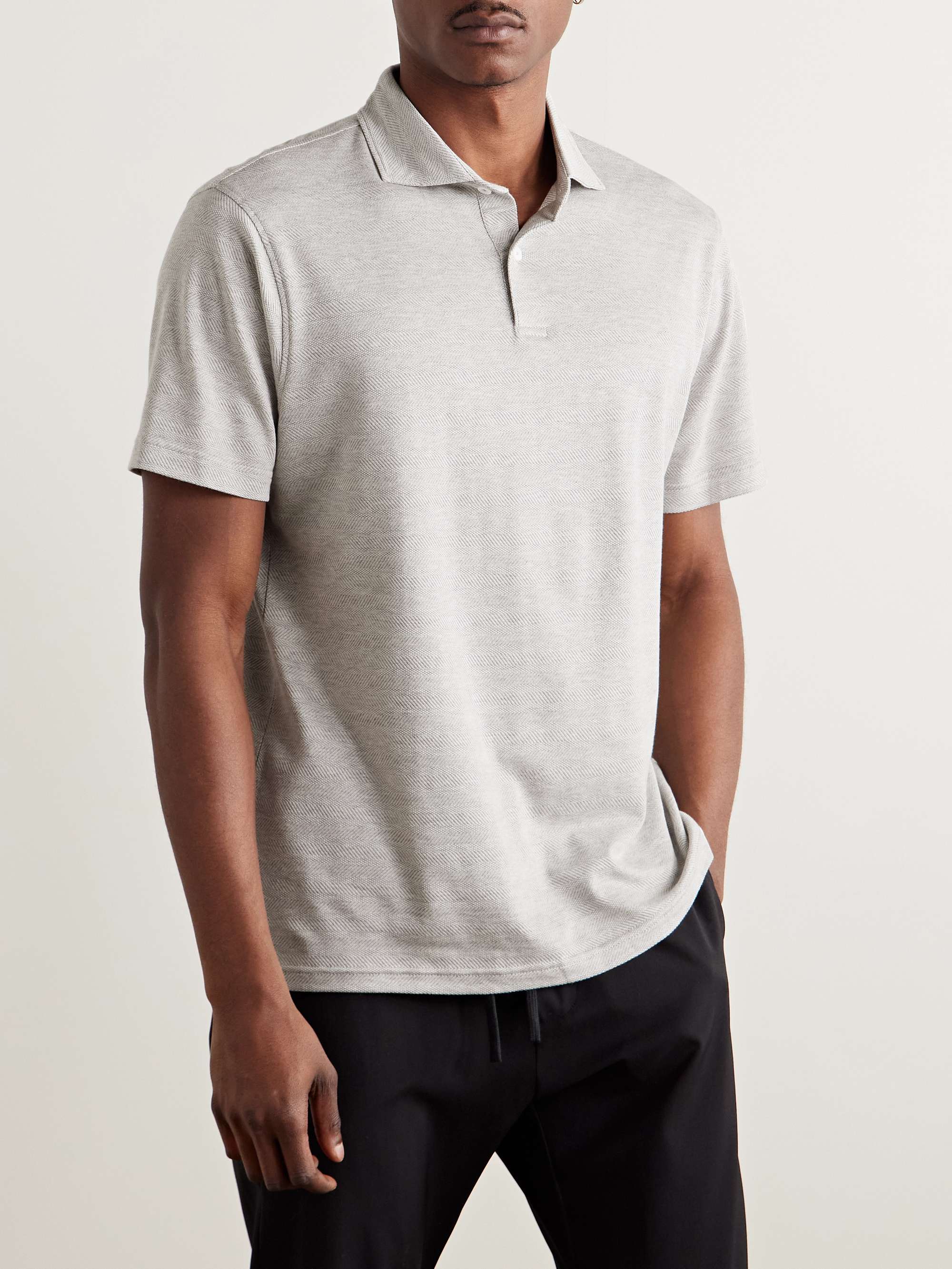 Harris Herringbone Stretch-Cotton and Modal-Blend Polo Shirt view