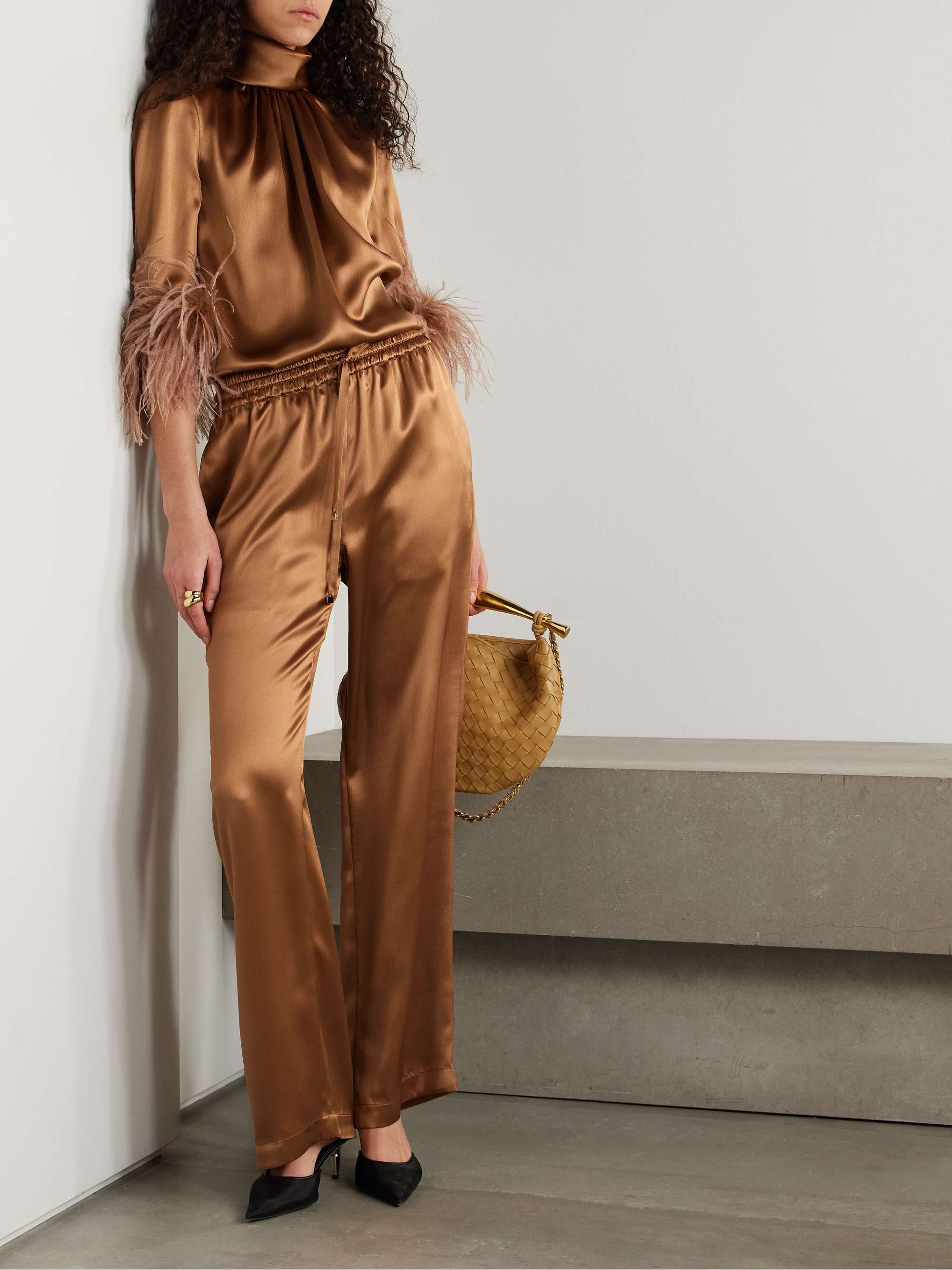 Silk-satin straight-leg pajama pants view