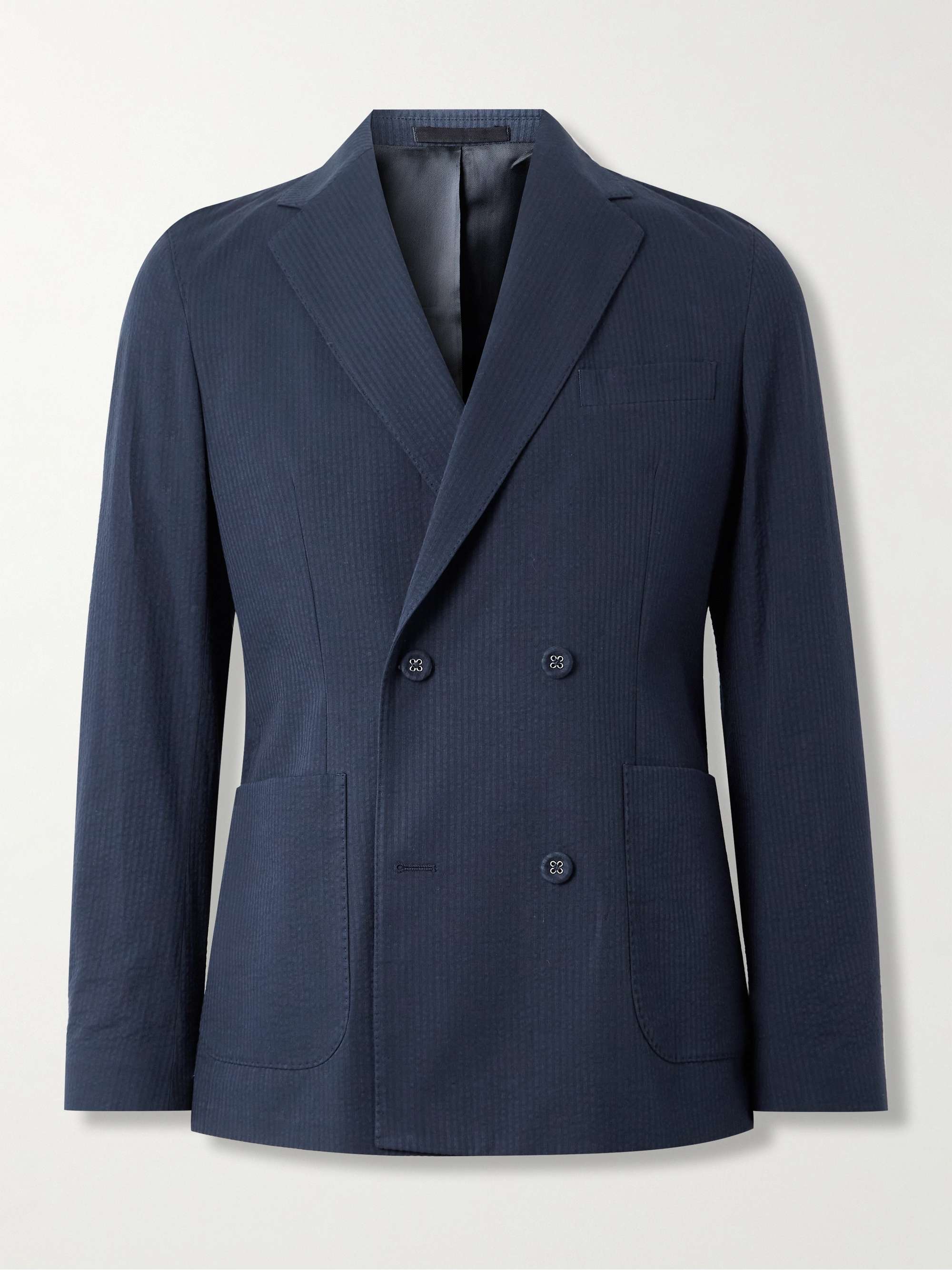 Leon Double-Breasted Striped Cotton-Seersucker Jacket view