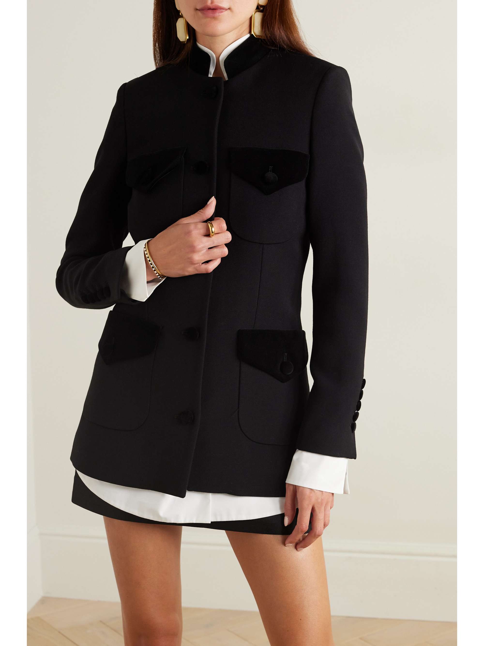 + NET SUSTAIN Raja velvet-trimmed wool jacket view
