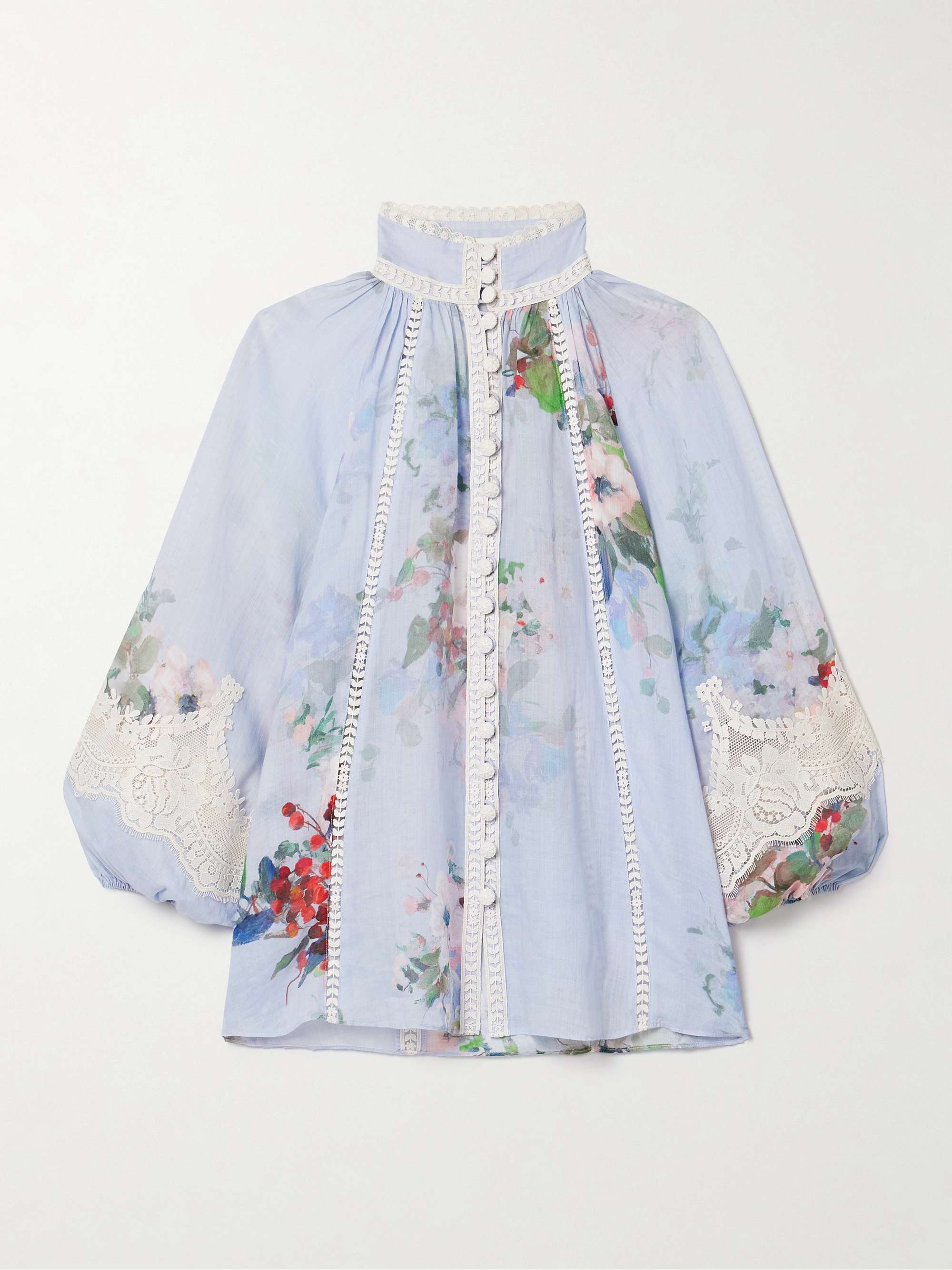 Everley lace-trimmed floral-print ramie shirt view