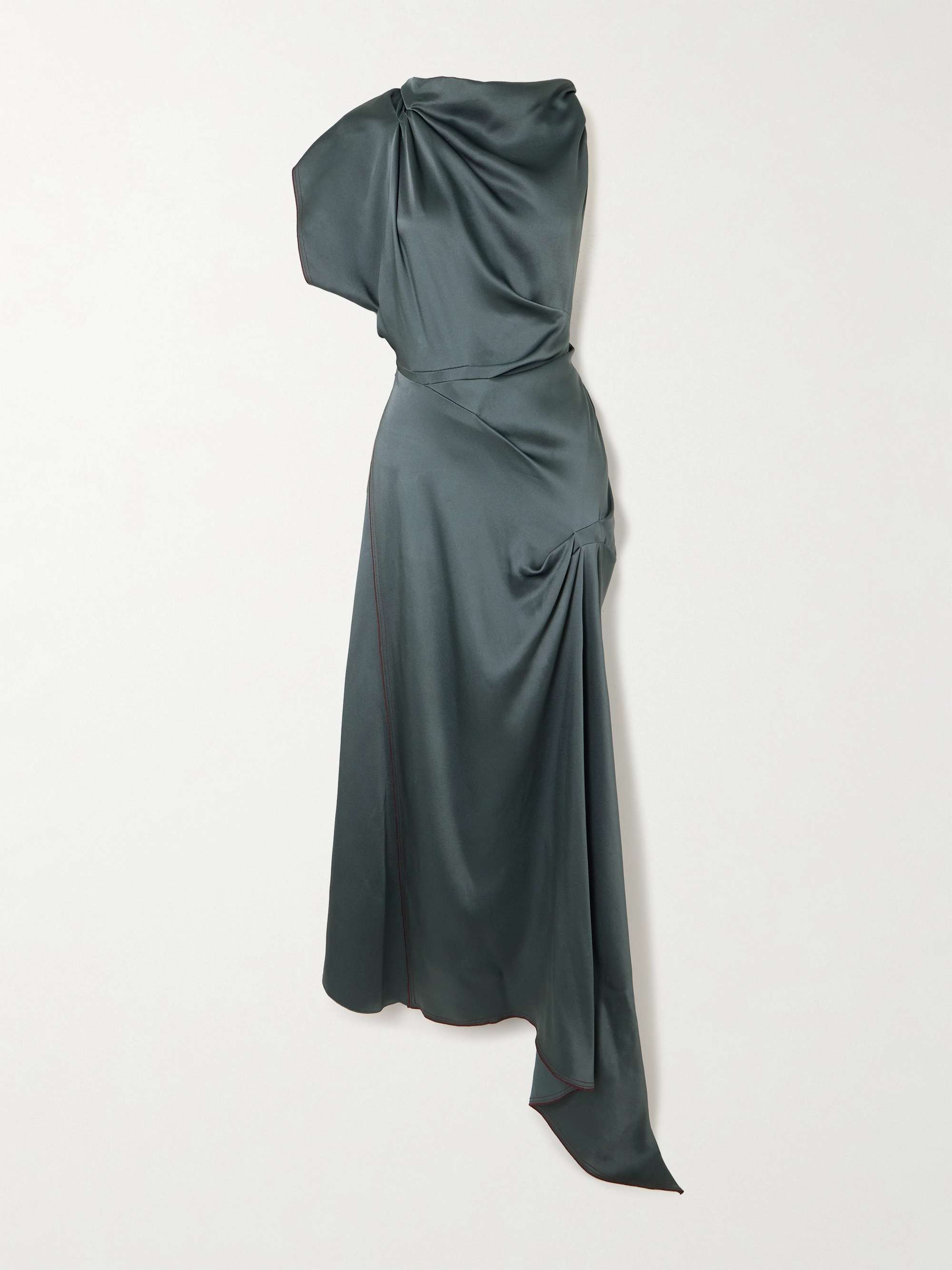 Asymmetric draped satin midi dress view