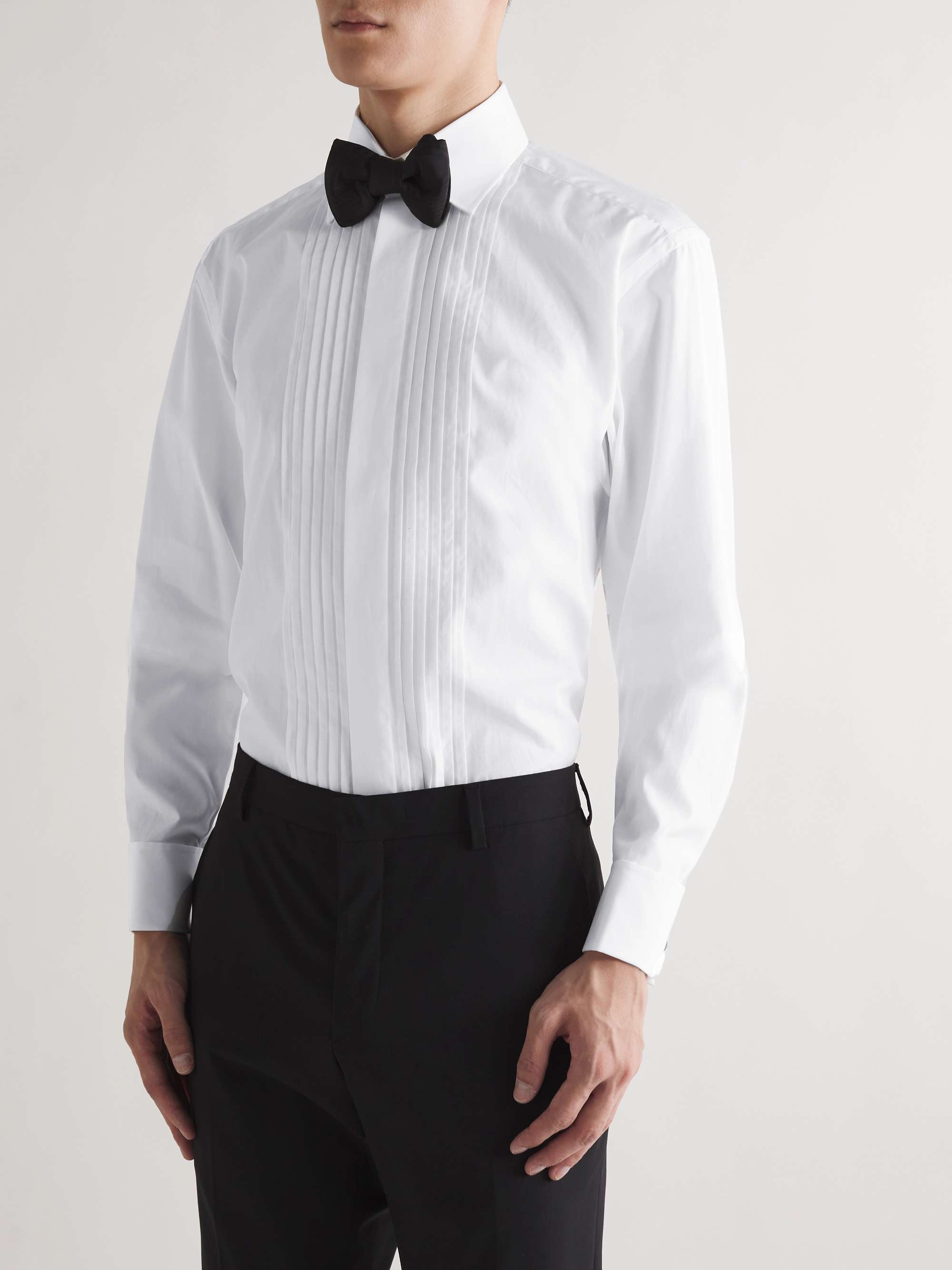 Pleated Double-Cuff Cotton-Poplin Tuxedo Shirt view