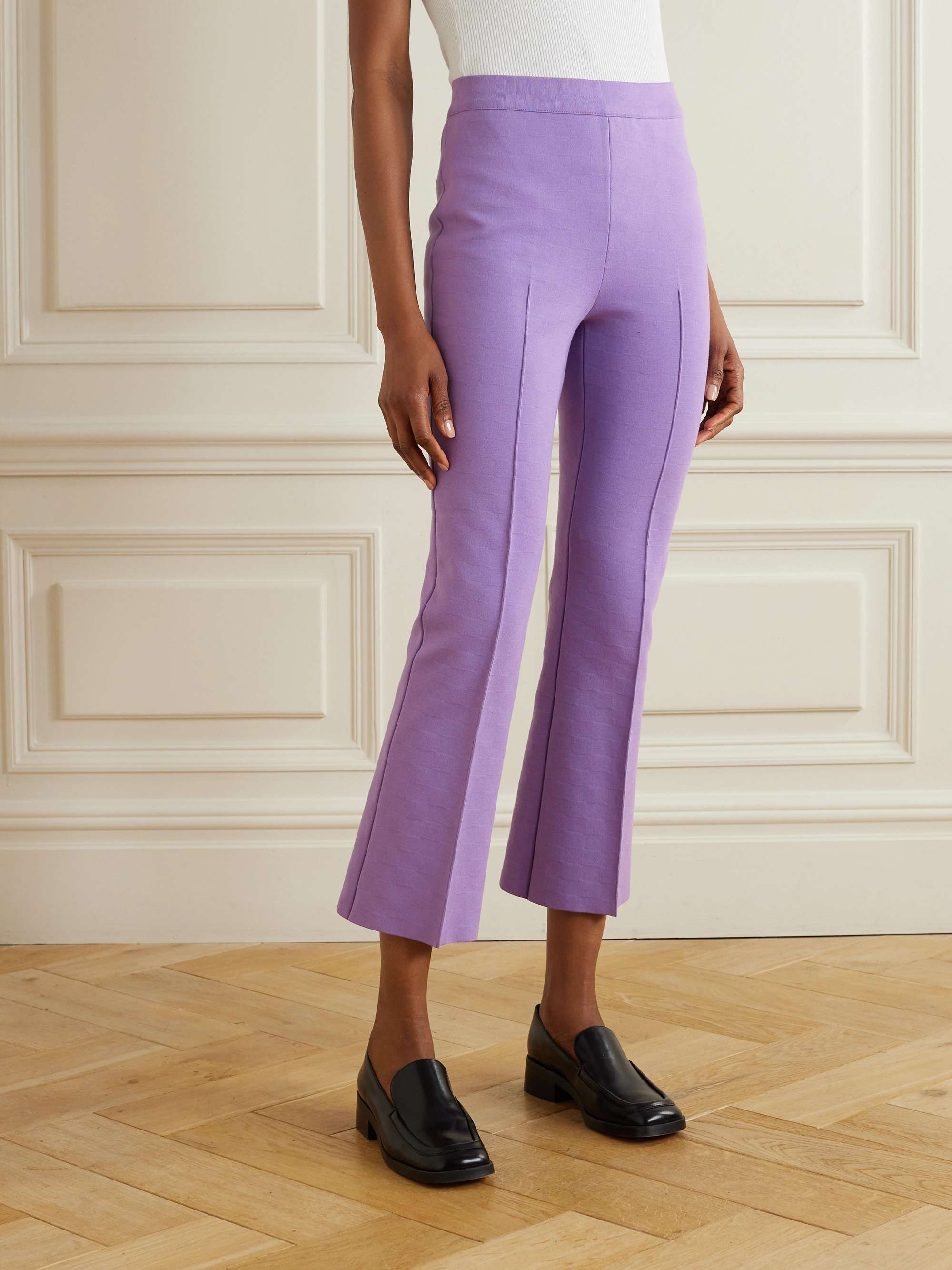 Kick cropped checked stretch-cotton flared pants view