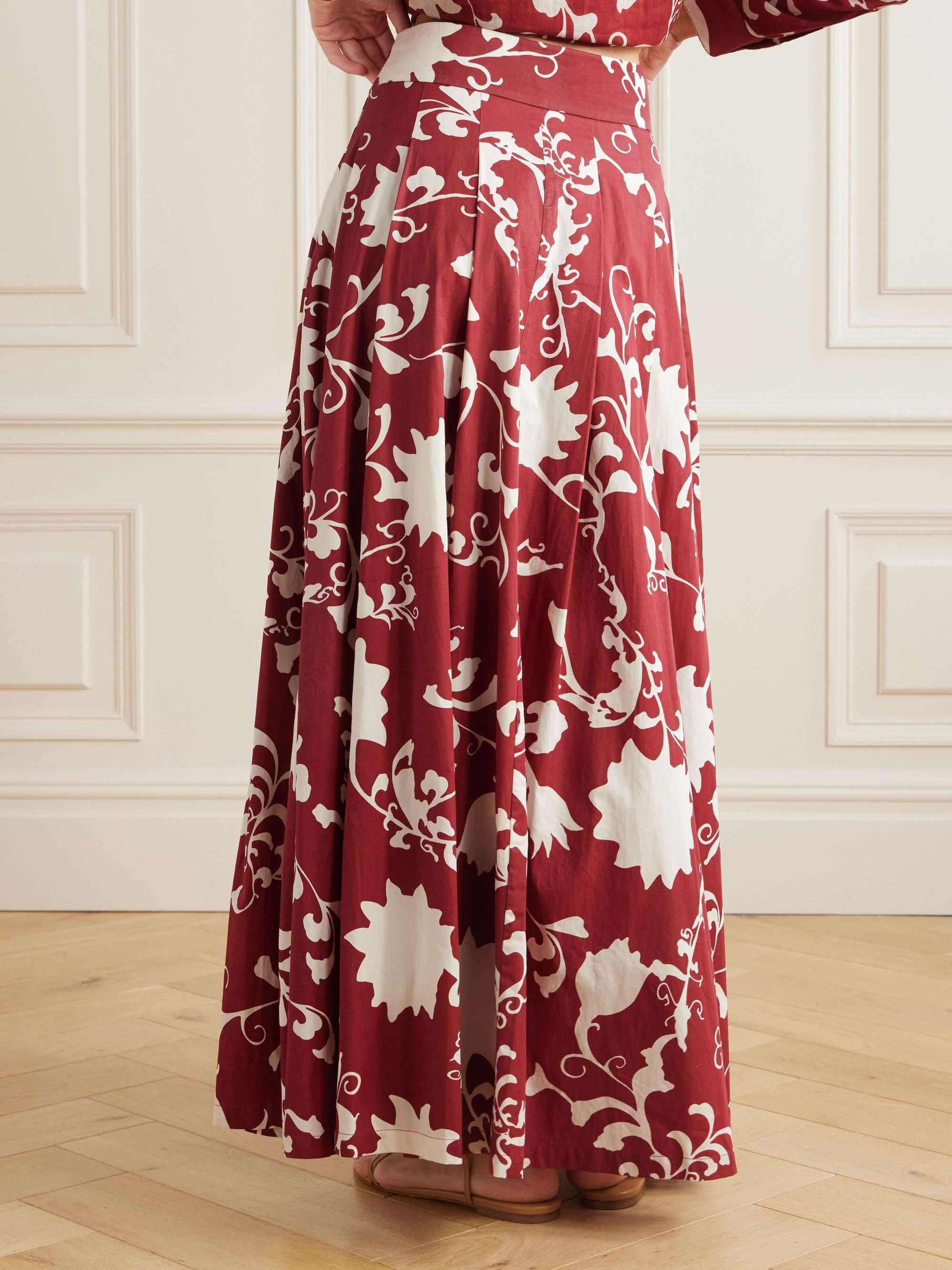 Flaminia pleated floral-print cotton-gabardine maxi skirt view