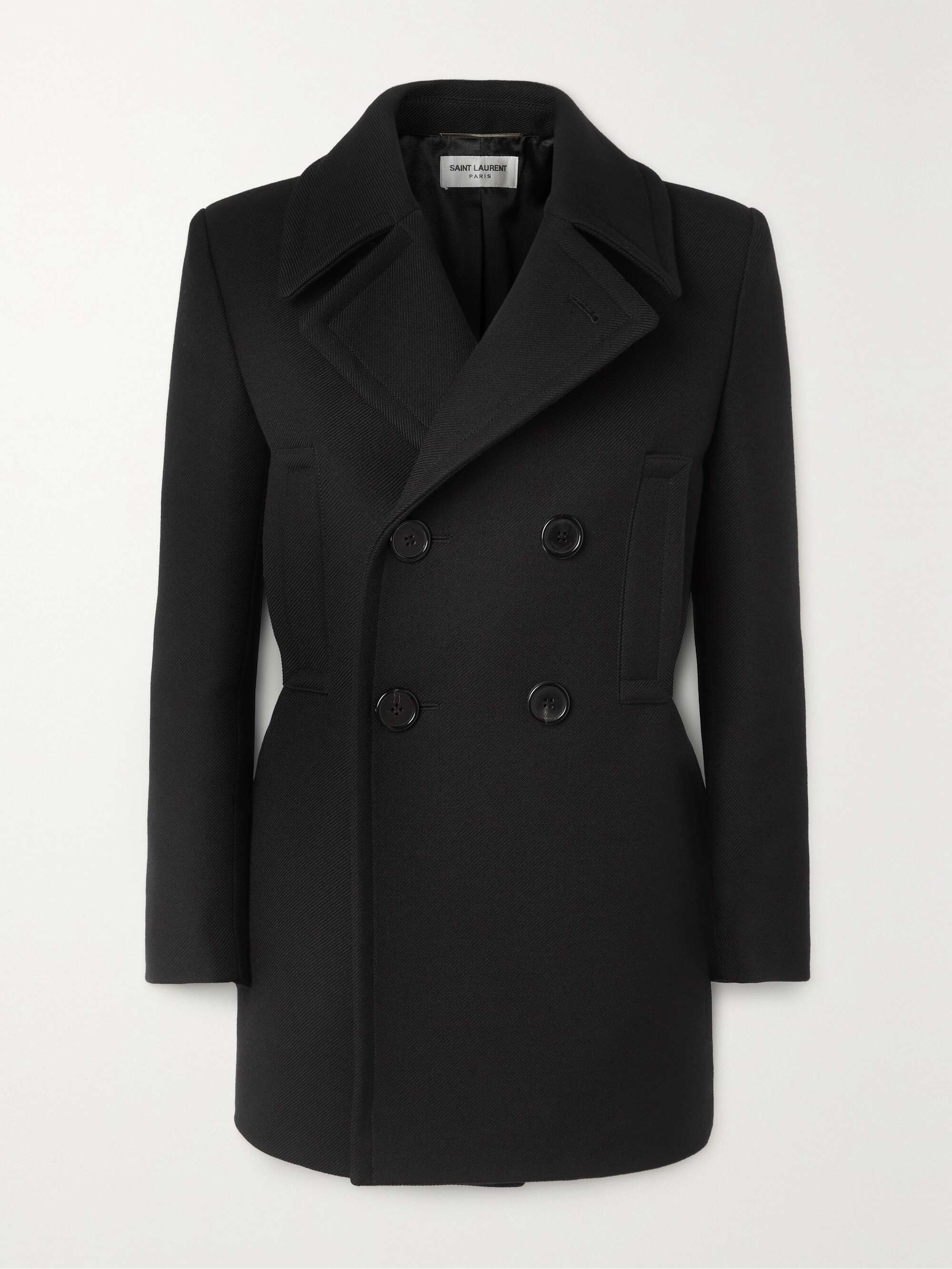 Double-breasted wool and silk-blend twill coat view