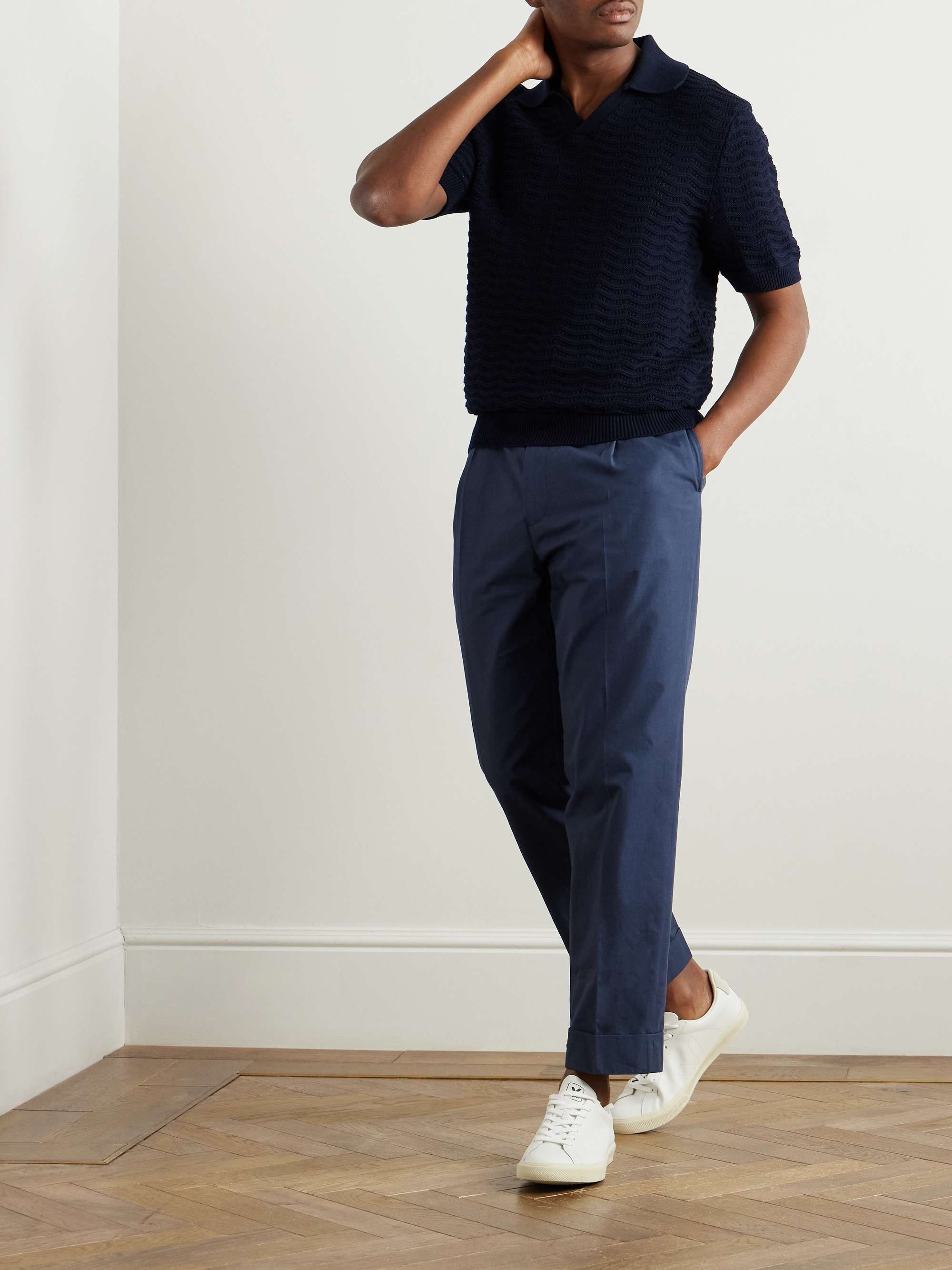 Hugo Straight-Leg Belted Pleated Cotton-Poplin Trousers view