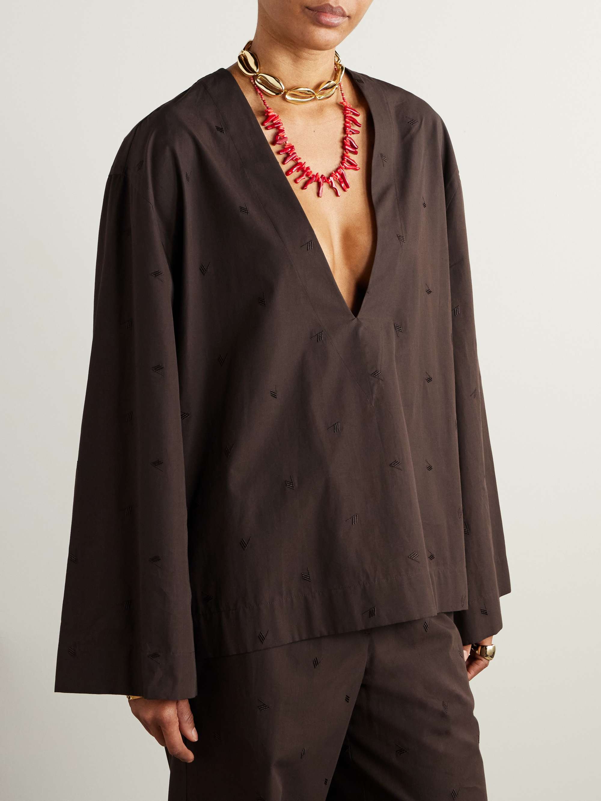 Embroidered cotton-blend poplin blouse view