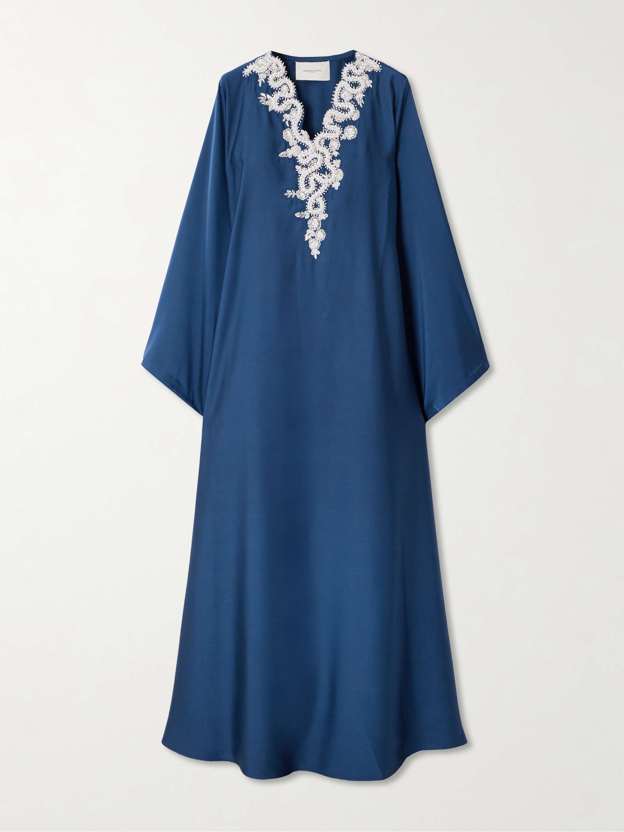Faux pearl-embellished embroidered twill gown view