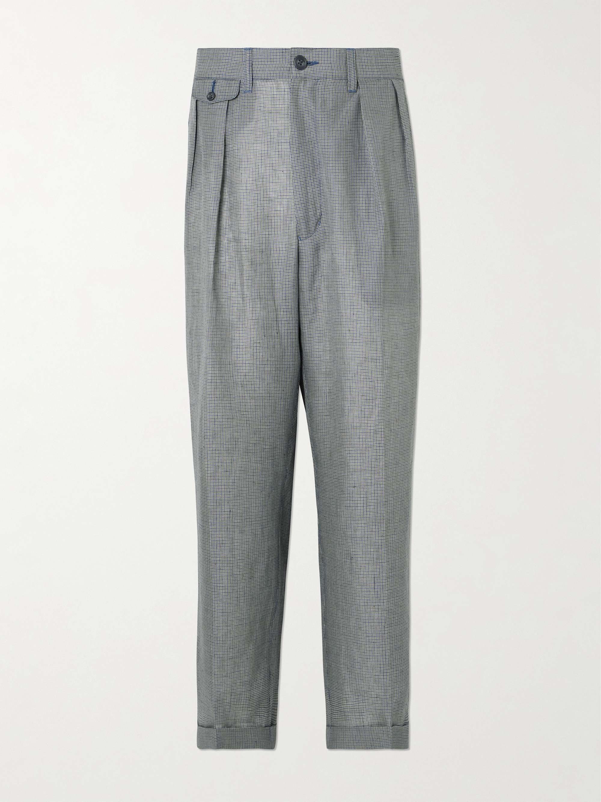 Straight-Leg Pleated Checked Linen and Cupro-Blend Trousers view