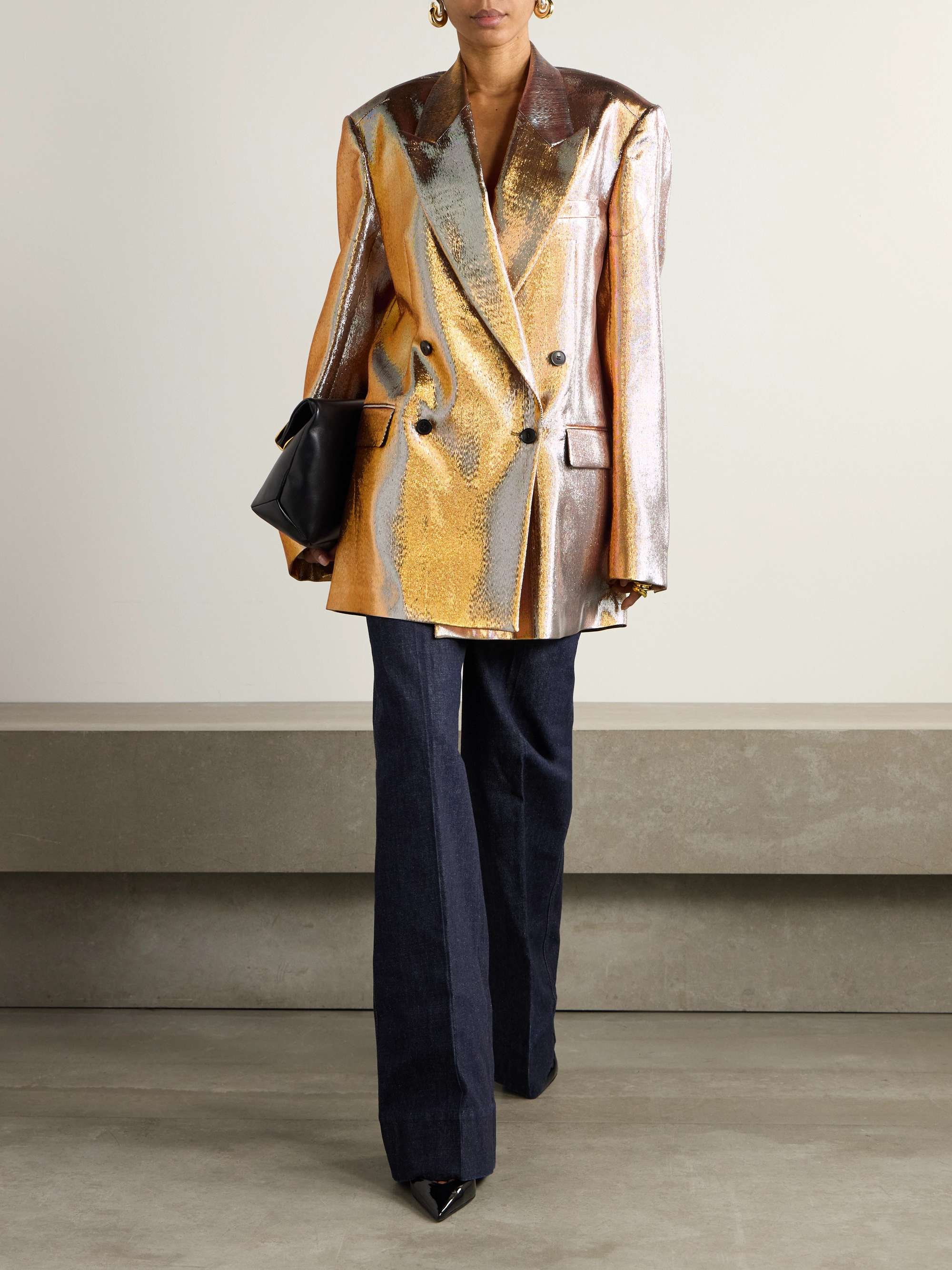 Oversized double-breasted lamé blazer view